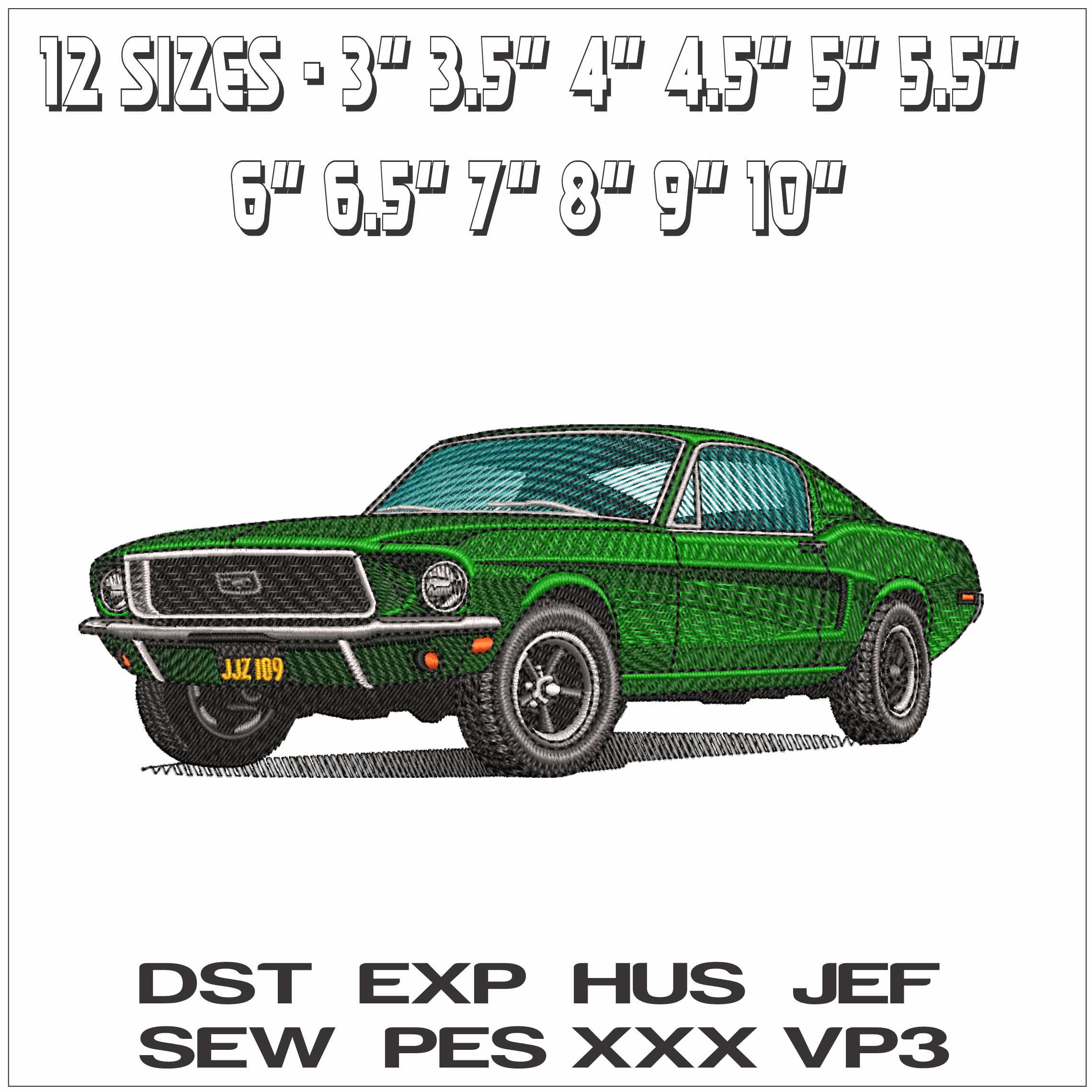 BULLITT 1968 Ford Mustang- Elegant embroidery design file - instant download — view 2