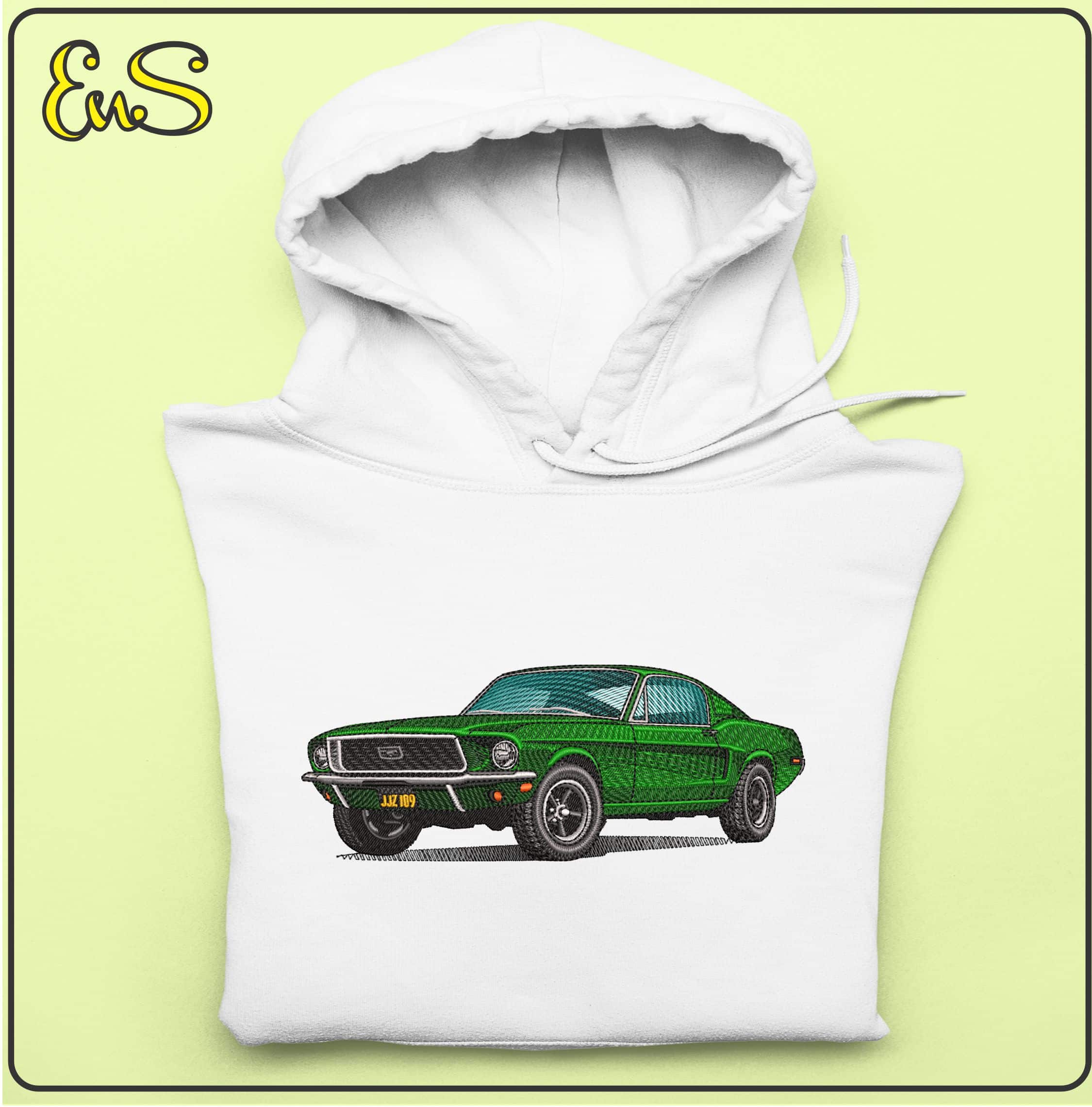BULLITT 1968 Ford Mustang- Elegant embroidery design file - instant download — view 4