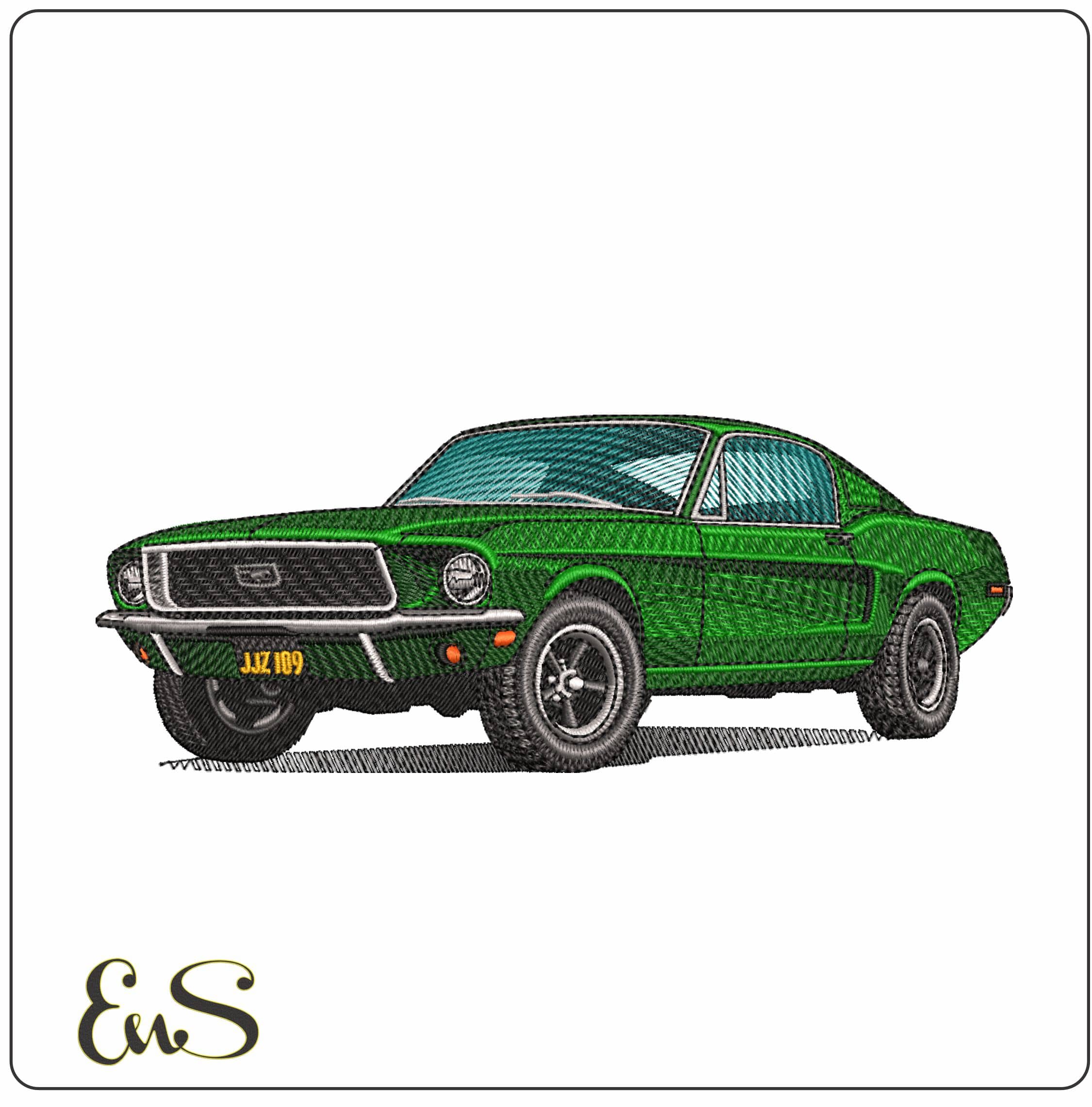 BULLITT 1968 Ford Mustang- Elegant embroidery design file - instant download