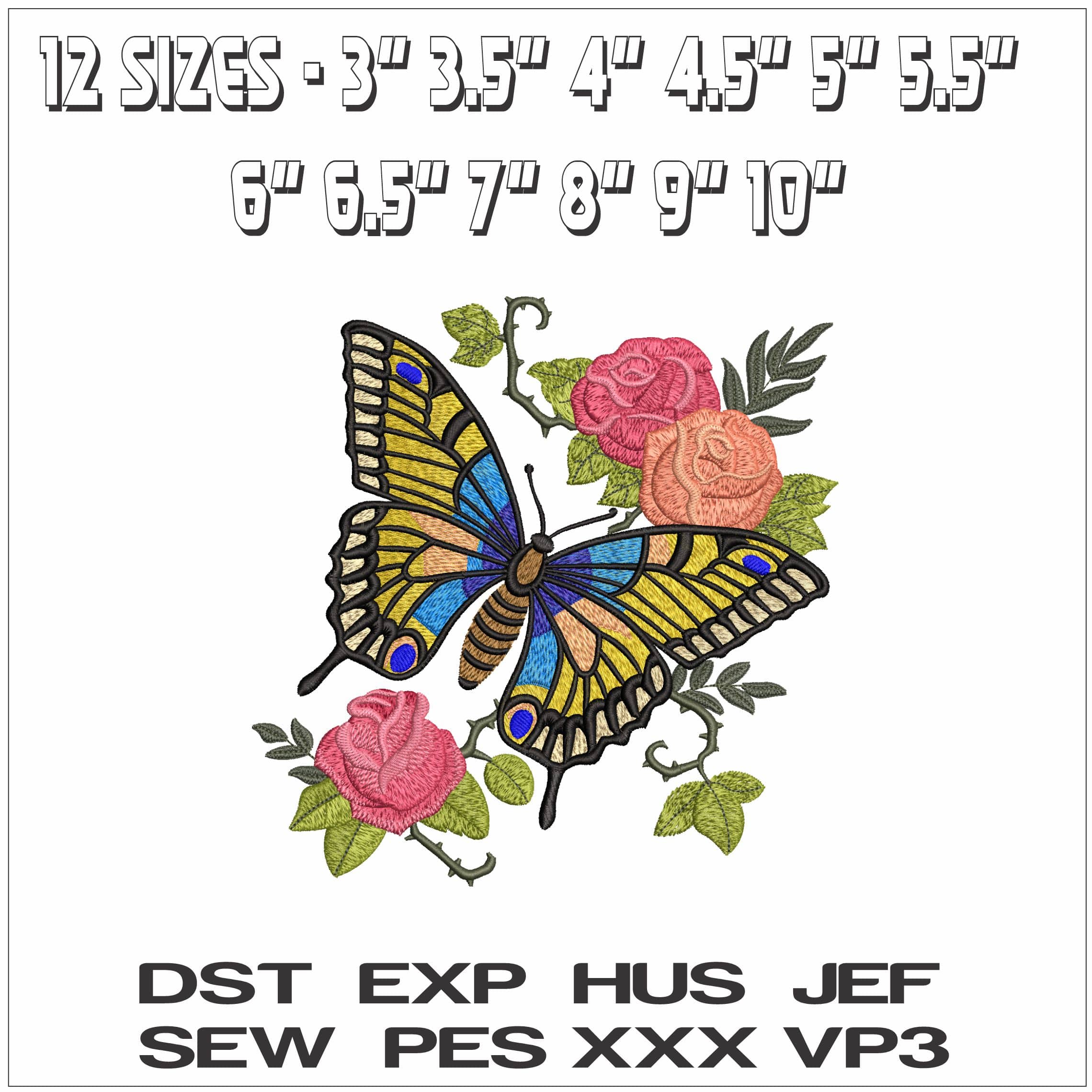 Butterfly and Flowers- Elegant embroidery design file - instant download — view 2