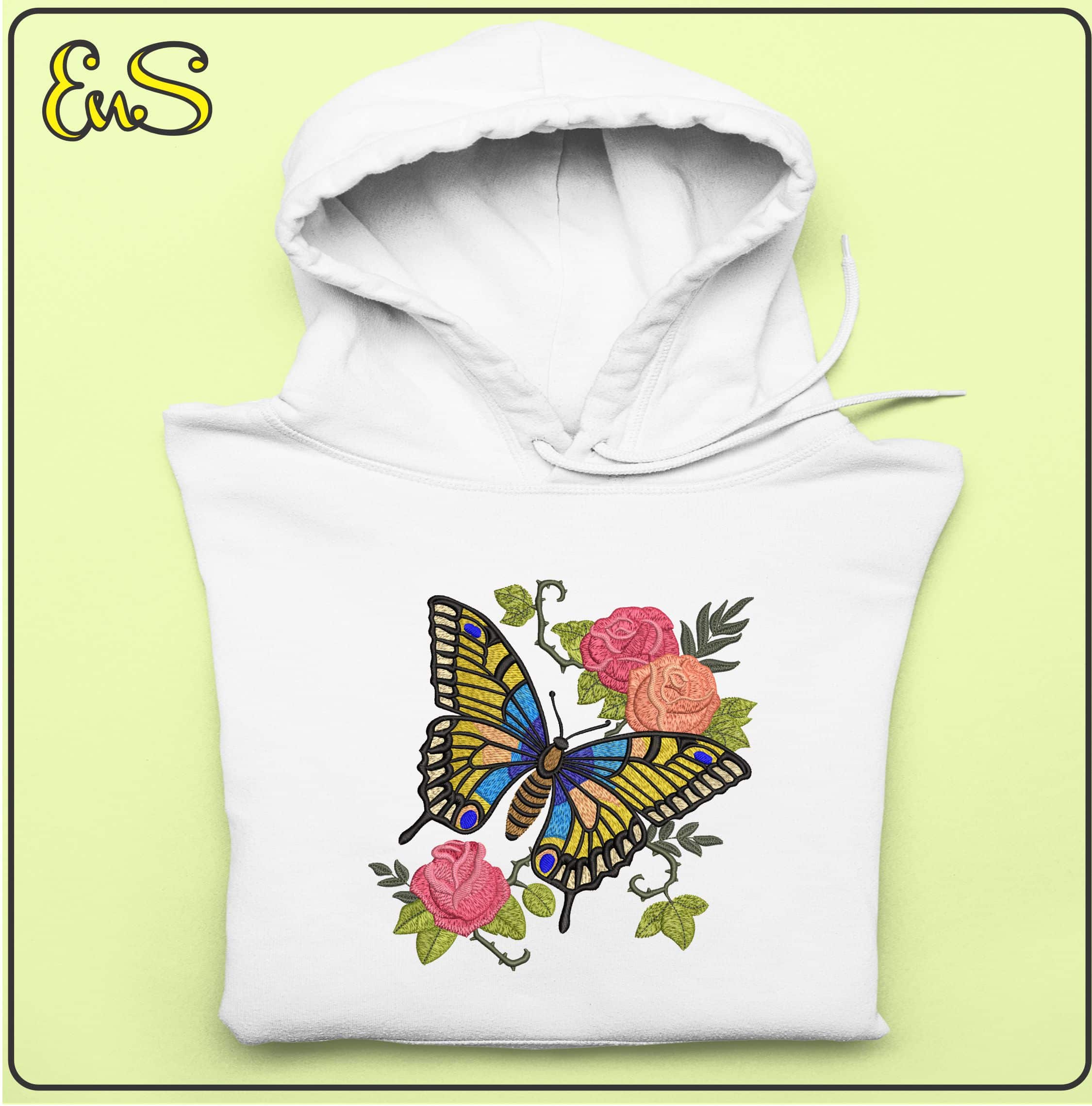 Butterfly and Flowers- Elegant embroidery design file - instant download — view 4