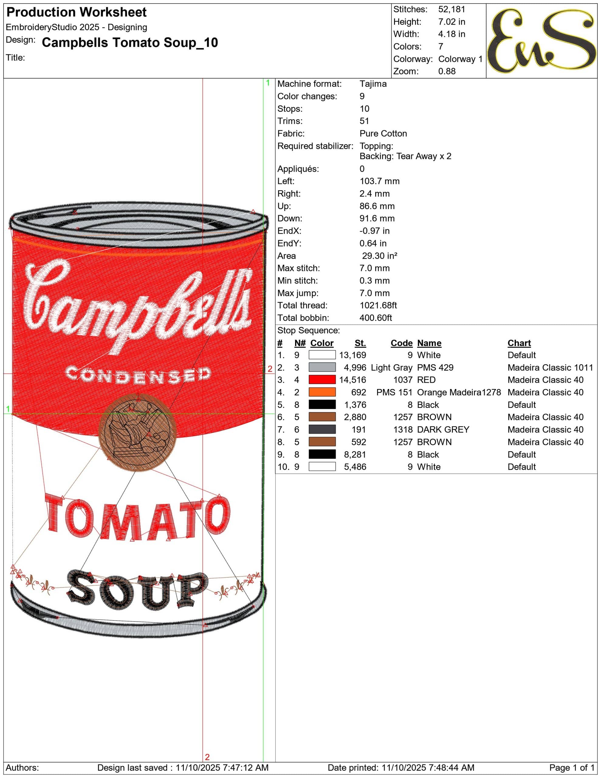 Campbells Tomato Soup- Elegant embroidery design file - instant download — view 3