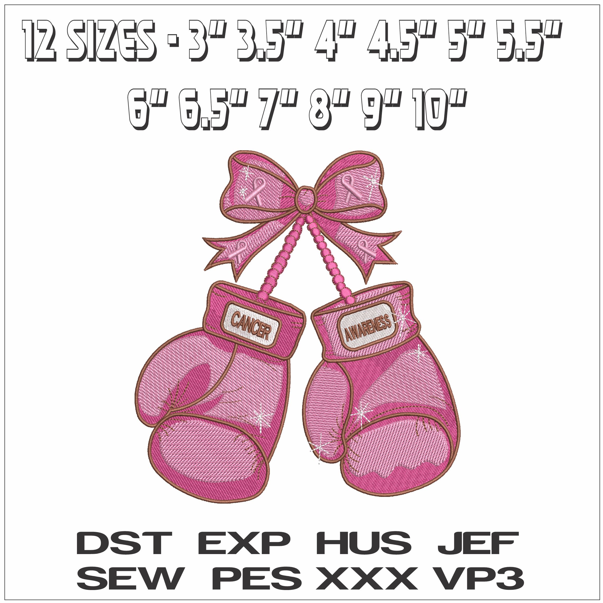 Cancer Awareness Boxing Gloves- Elegant embroidery design file - instant download — view 2
