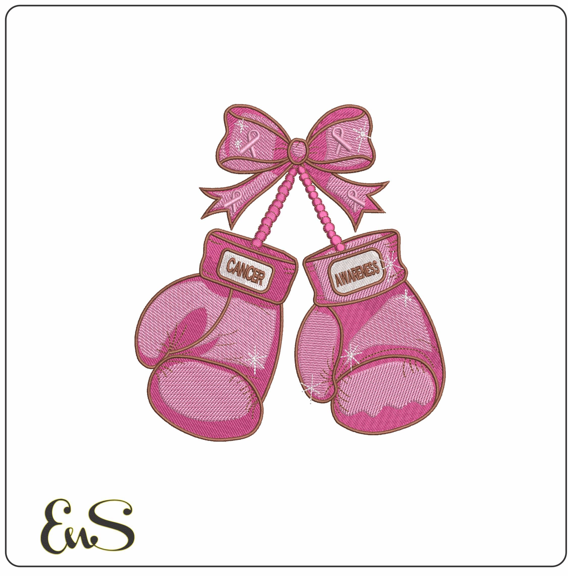 Cancer Awareness Boxing Gloves- Elegant embroidery design file - instant download