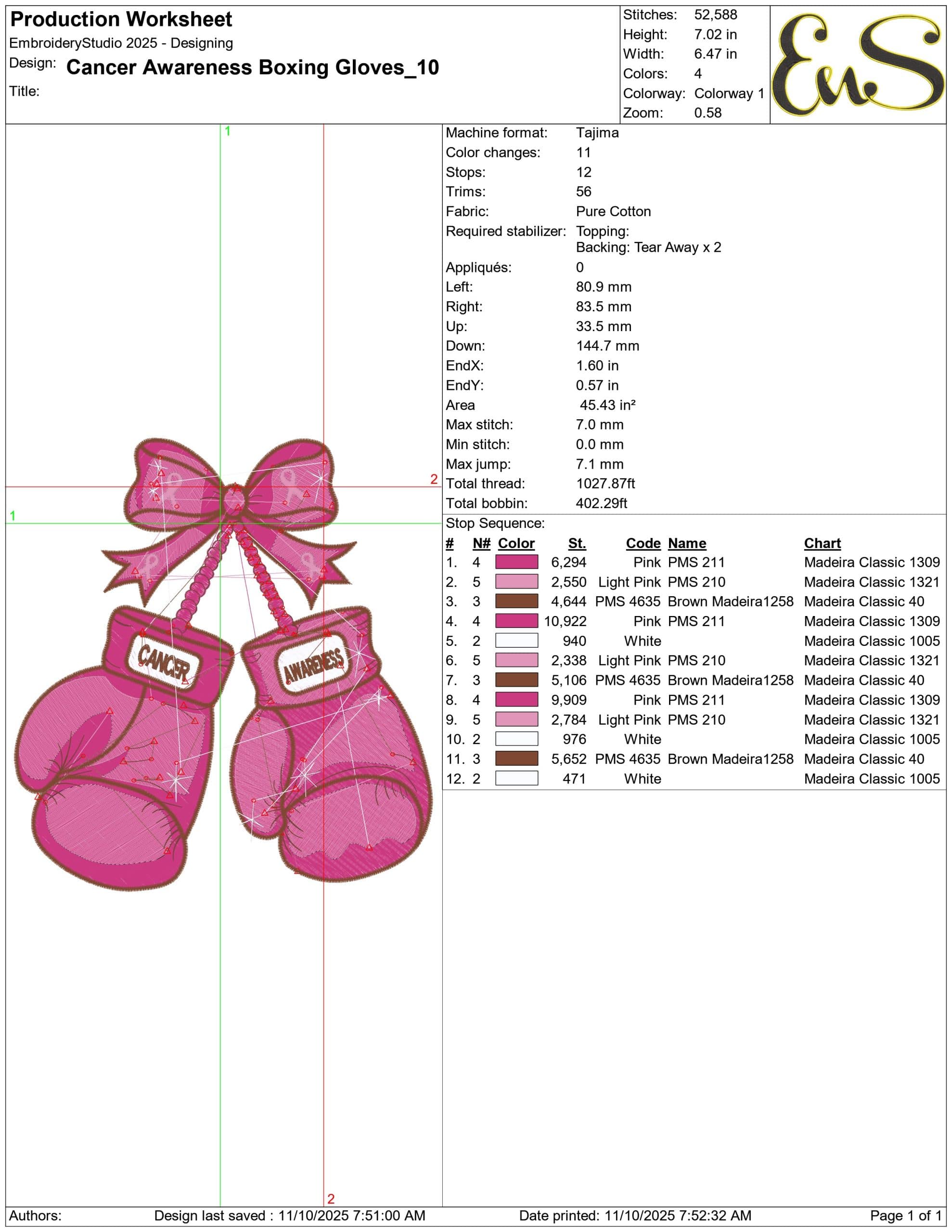 Cancer Awareness Boxing Gloves- Elegant embroidery design file - instant download — view 3