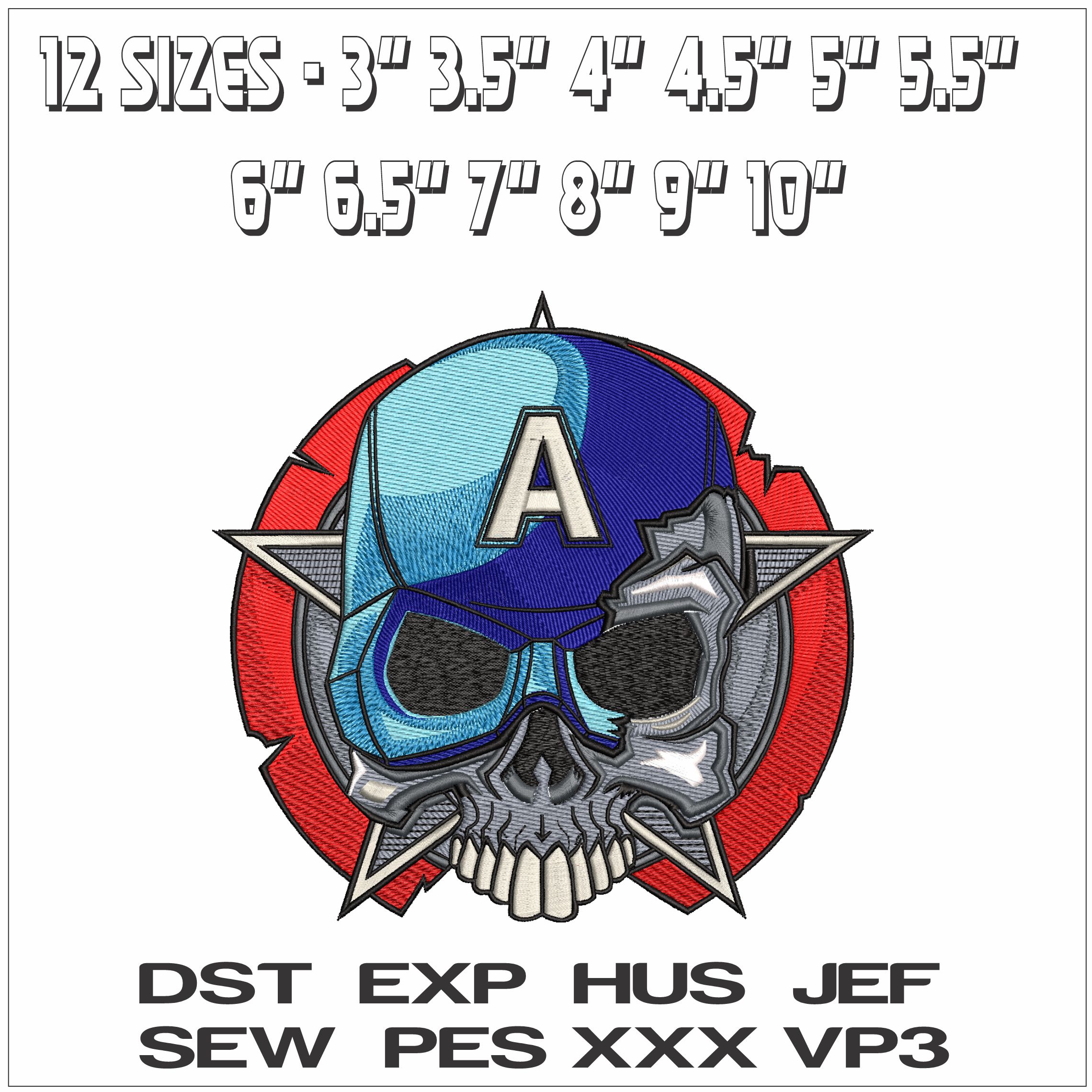 Captain America Helmet and Shield with Skull- Elegant embroidery design file - instant download — view 2