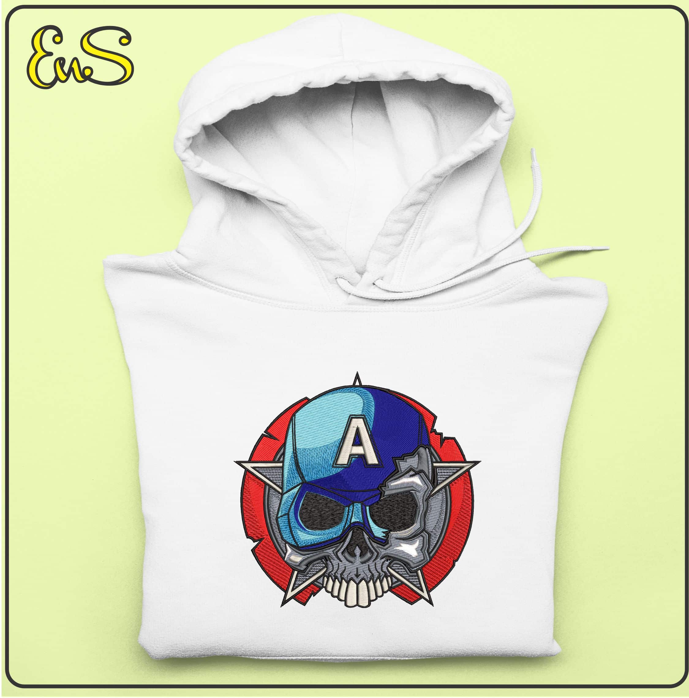 Captain America Helmet and Shield with Skull- Elegant embroidery design file - instant download — view 4