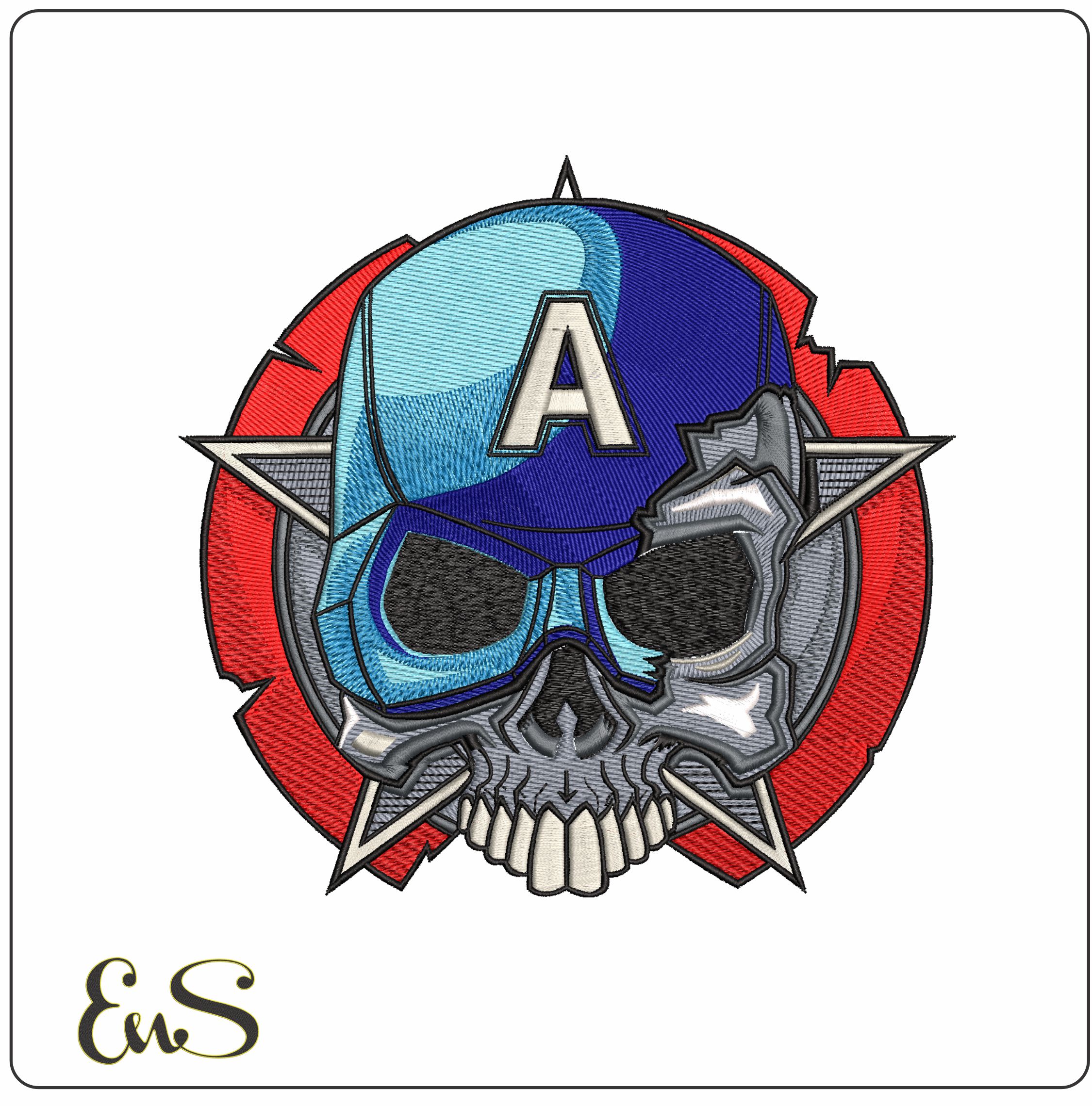 Captain America Helmet and Shield with Skull- Elegant embroidery design file - instant download