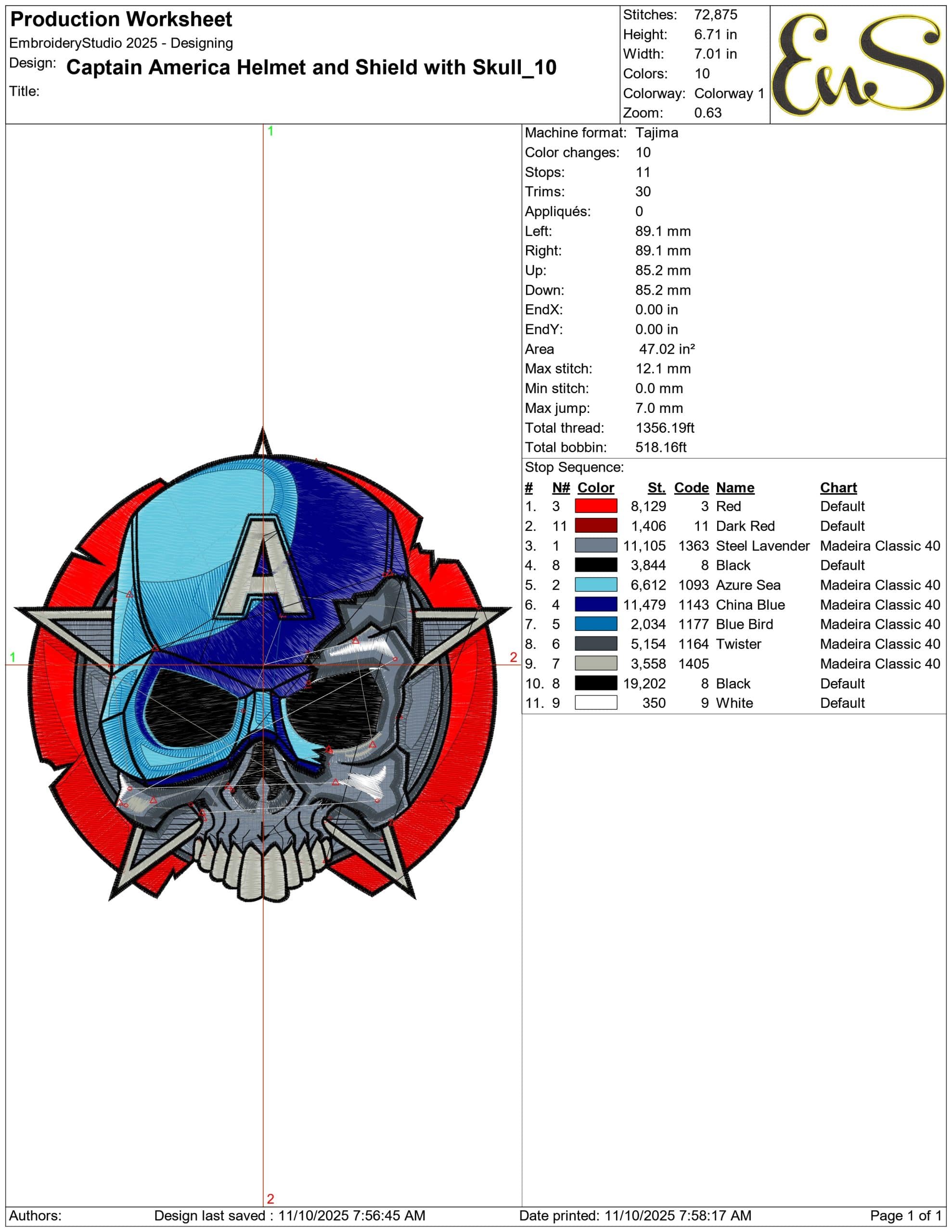 Captain America Helmet and Shield with Skull- Elegant embroidery design file - instant download — view 3