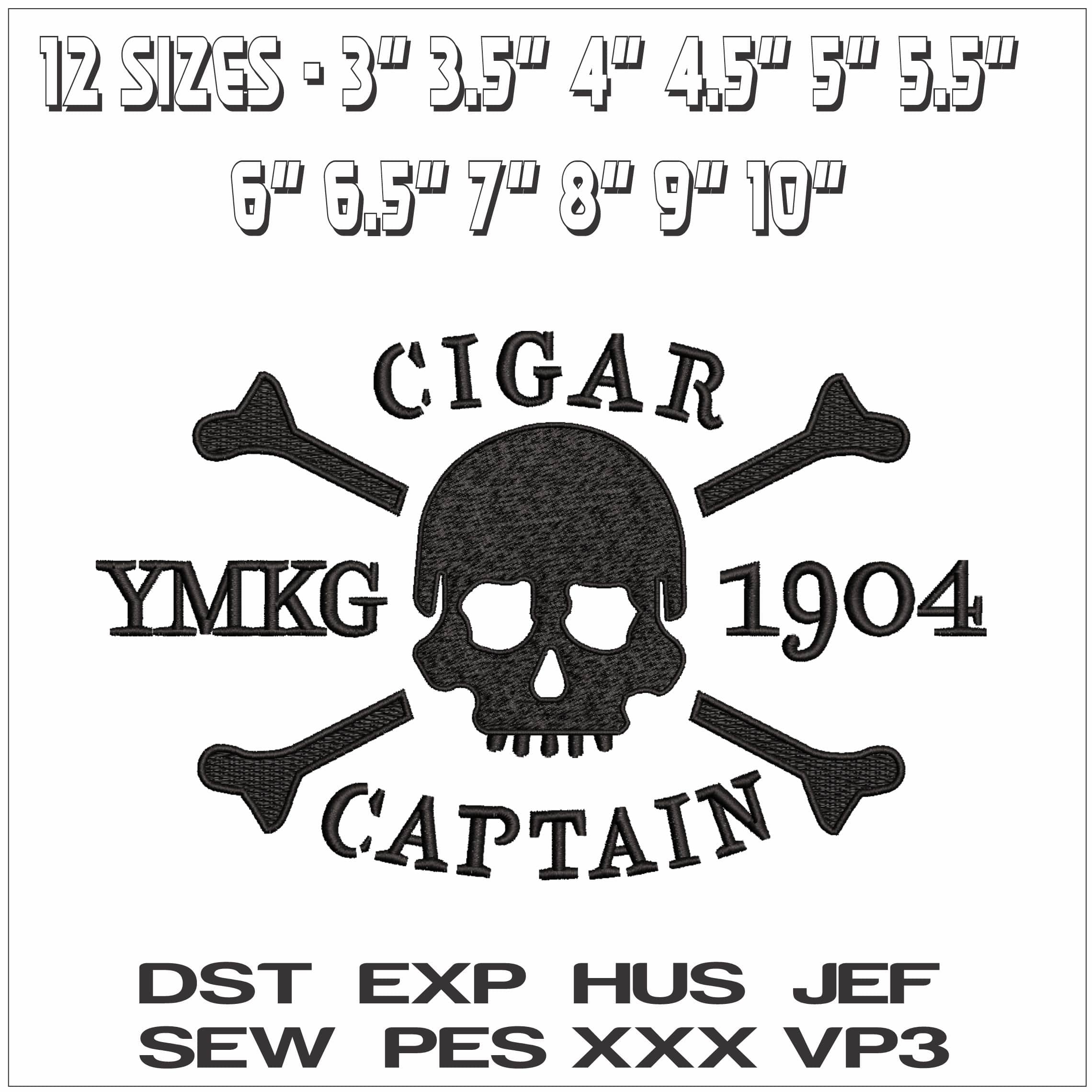 Captains Cigars Skull and Cross bones- Elegant embroidery design file - instant download — view 2