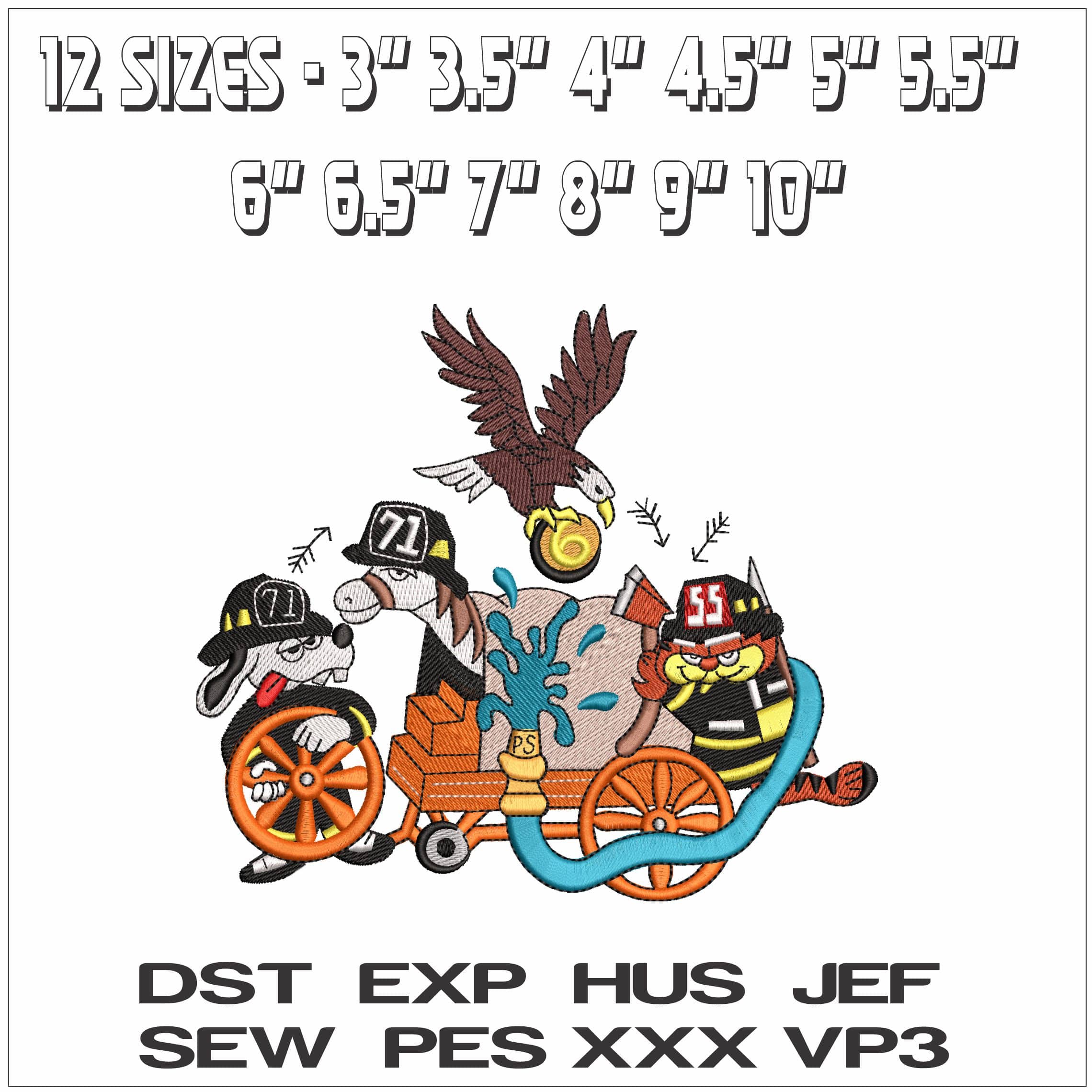 Cartoon Old Fashioned fire truck- Elegant embroidery design file - instant download — view 2
