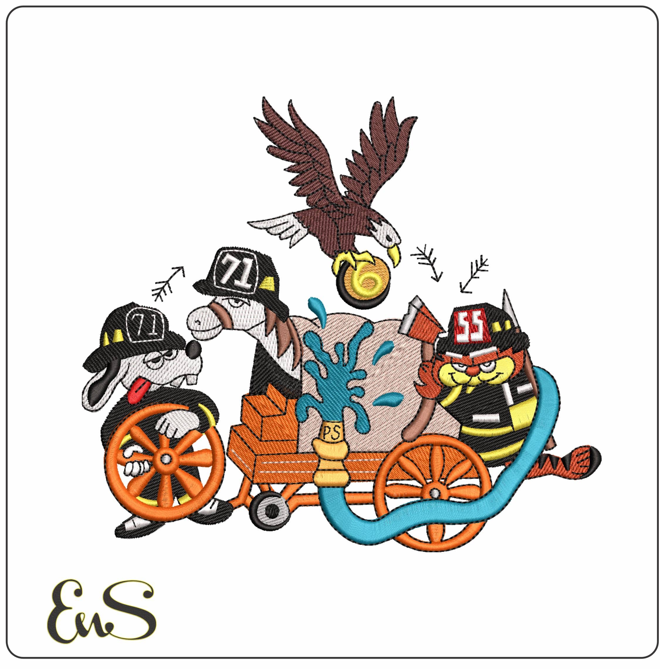 Cartoon Old Fashioned fire truck- Elegant embroidery design file - instant download