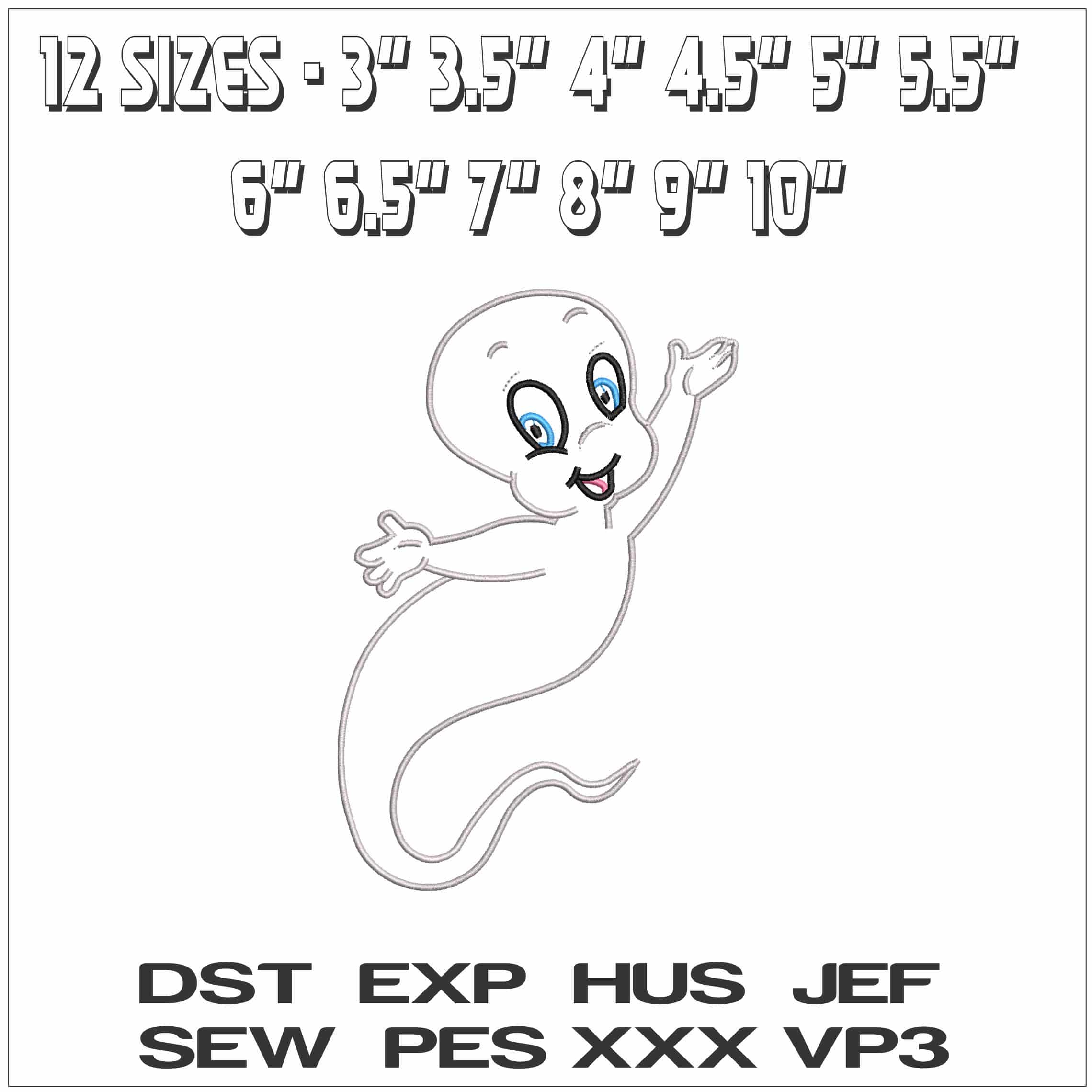 Casper Friendly Ghost- Elegant embroidery design file - instant download — view 2