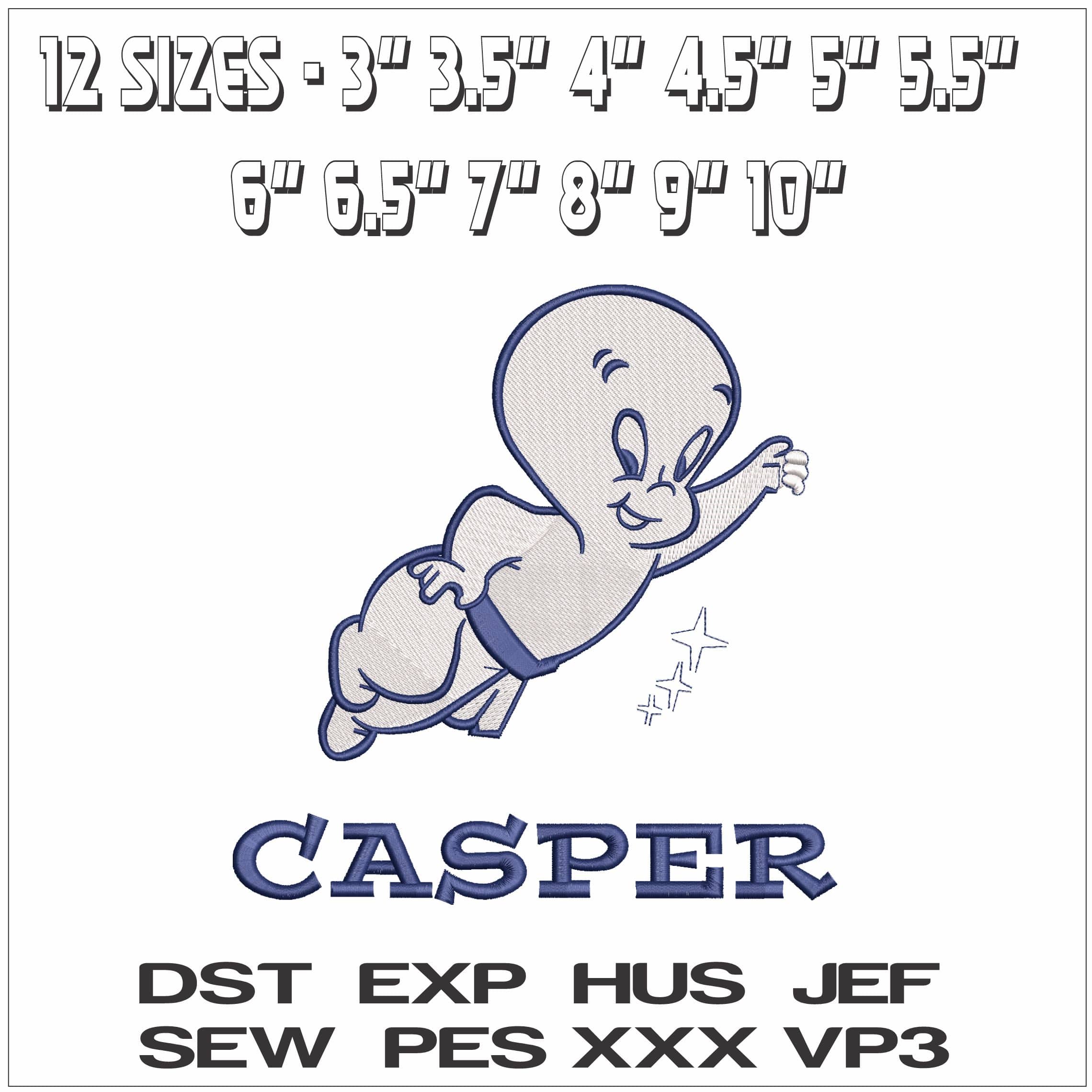 Casper the Friendly Ghost- Elegant embroidery design file - instant download — view 2