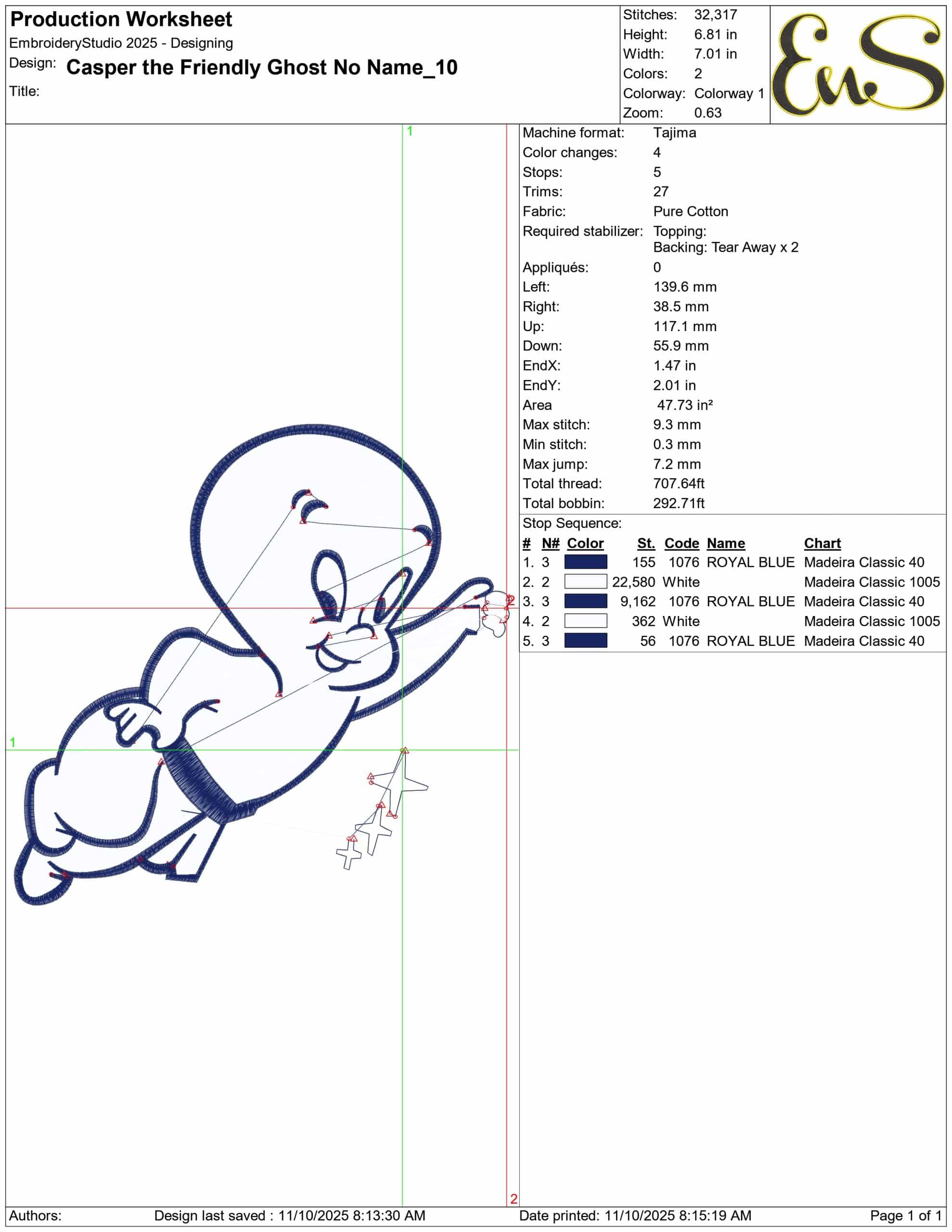 Casper the Friendly Ghost No Name- Elegant embroidery design file - instant download — view 3