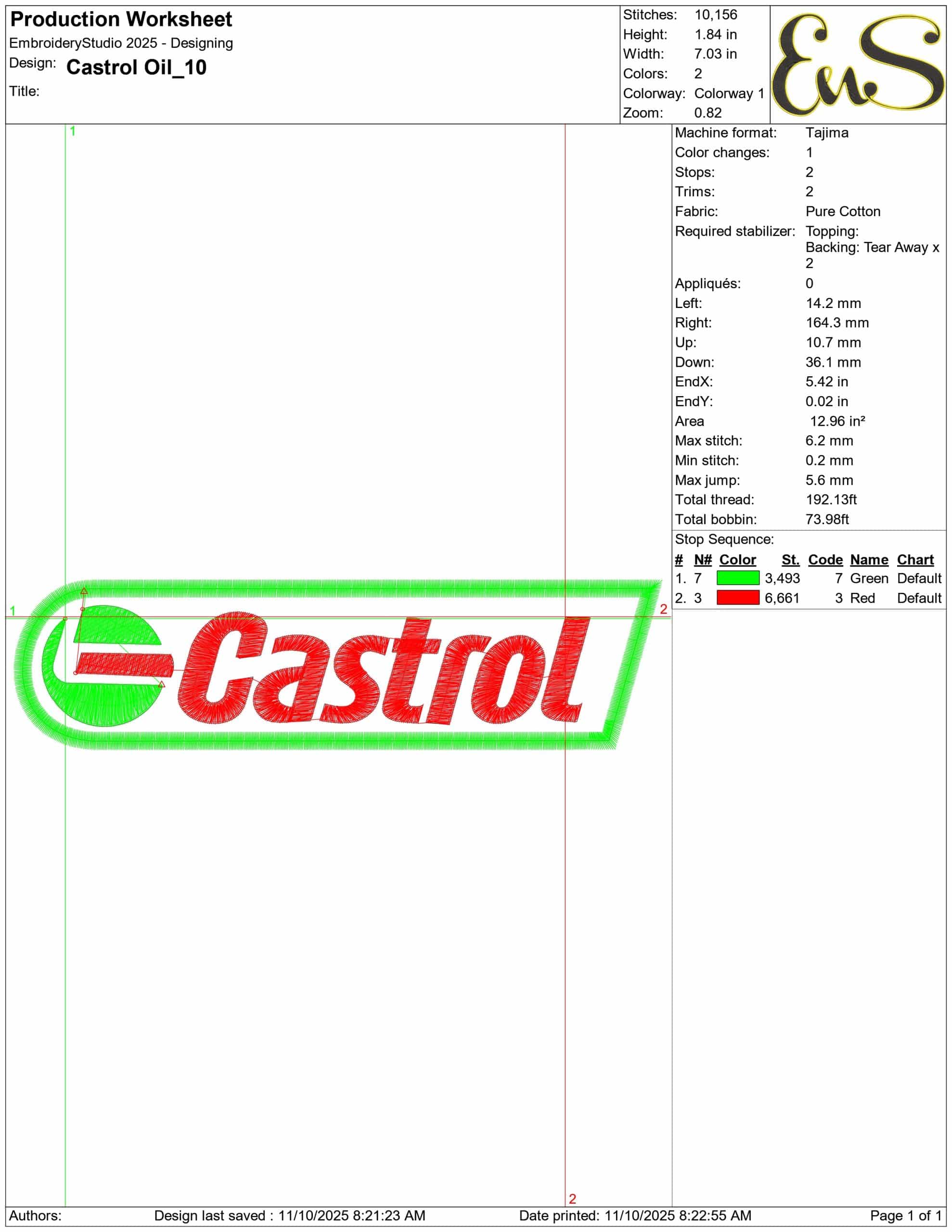 Castrol Oil- Elegant embroidery design file - instant download — view 3