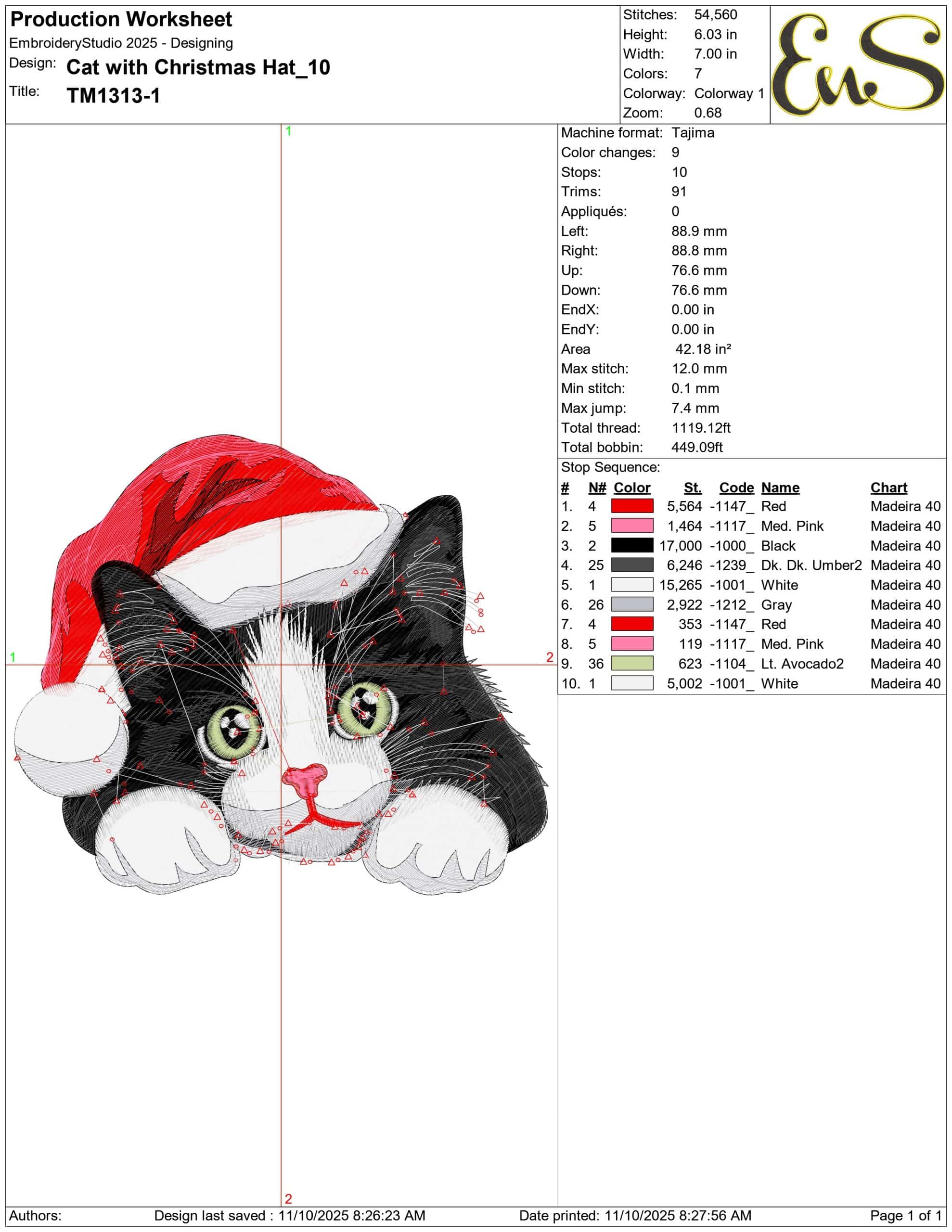 Cat with Christmas Hat- Elegant embroidery design file - instant download — view 4