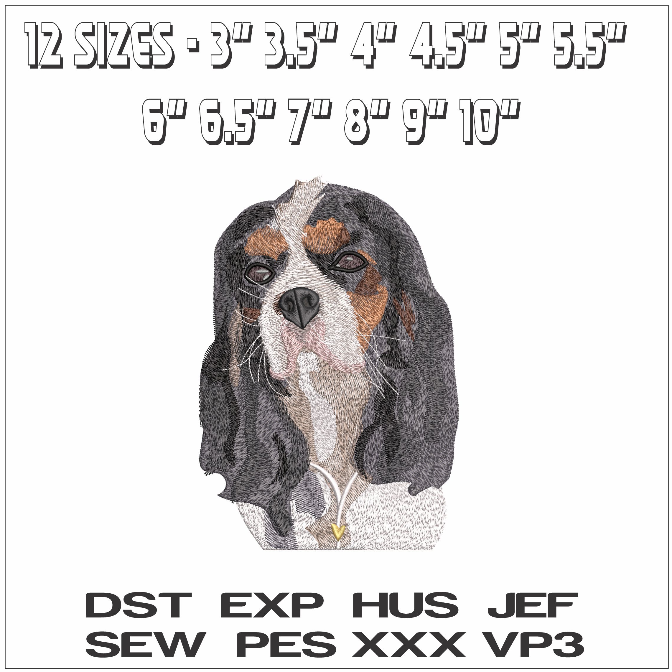 Cavalier King Charles dog head  - Elegant embroidery design file - instant download — view 2