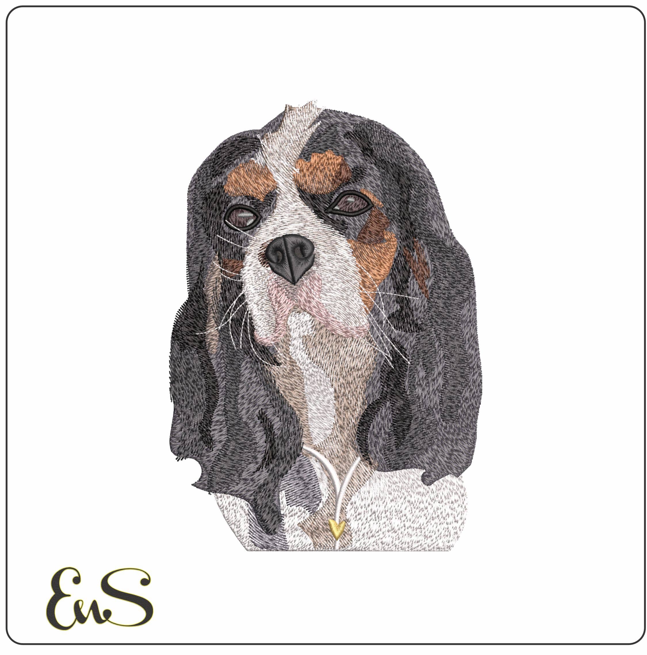 Cavalier King Charles dog head  - Elegant embroidery design file - instant download
