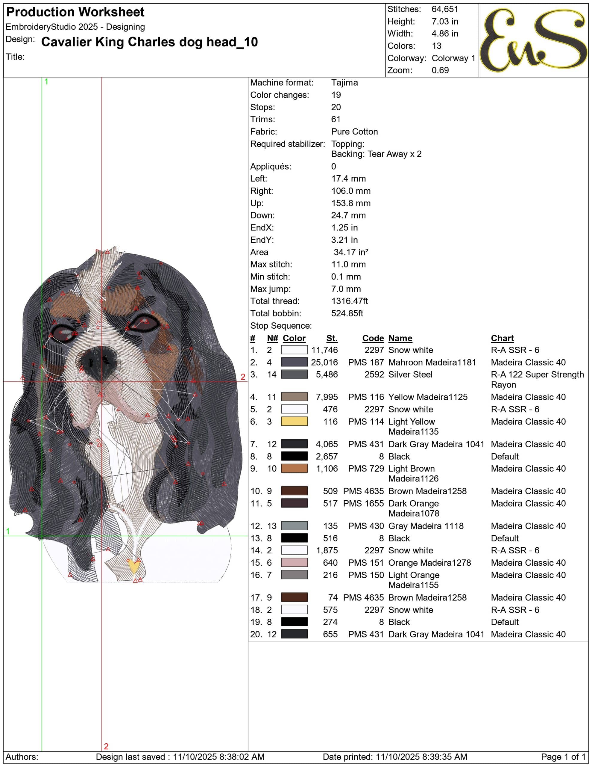 Cavalier King Charles dog head  - Elegant embroidery design file - instant download — view 3