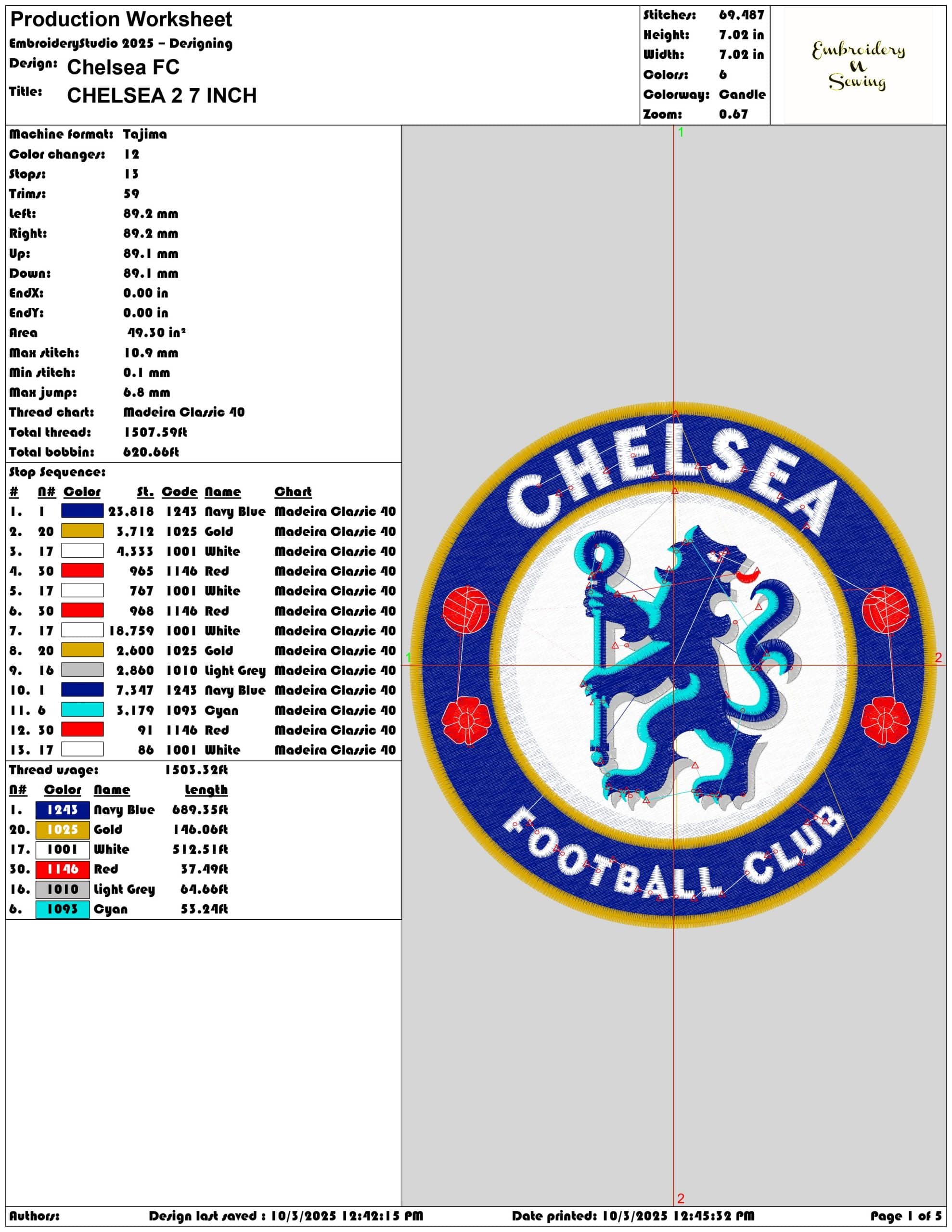Chelsea FC- Elegant embroidery design file - instant download — view 3
