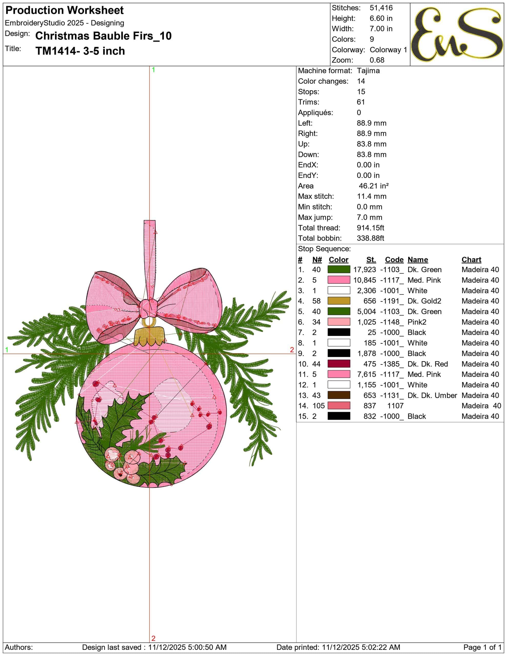 Christmas Bauble Firs- Elegant embroidery design file - instant download — view 3