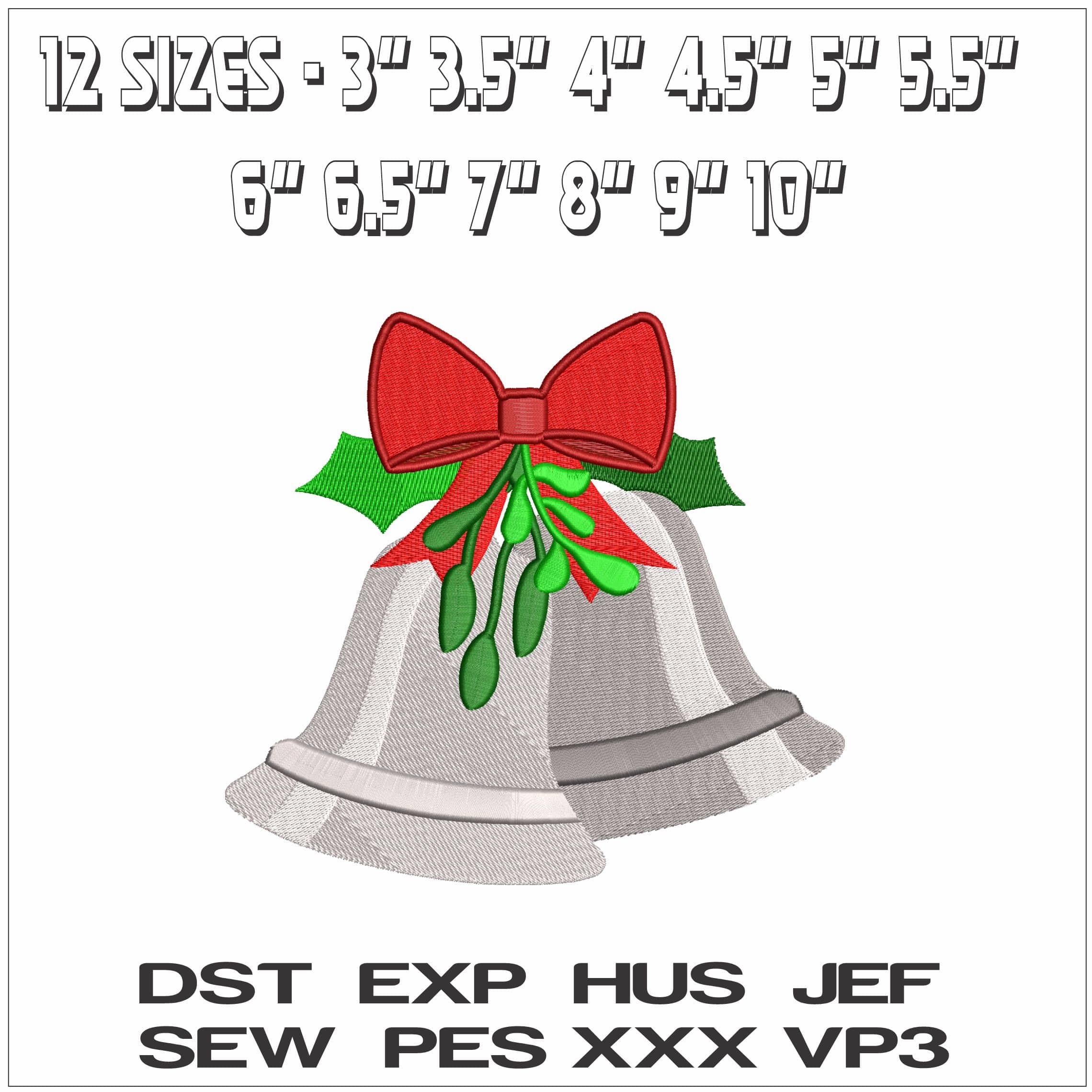 Christmas Bells- Elegant embroidery design file - instant download — view 2