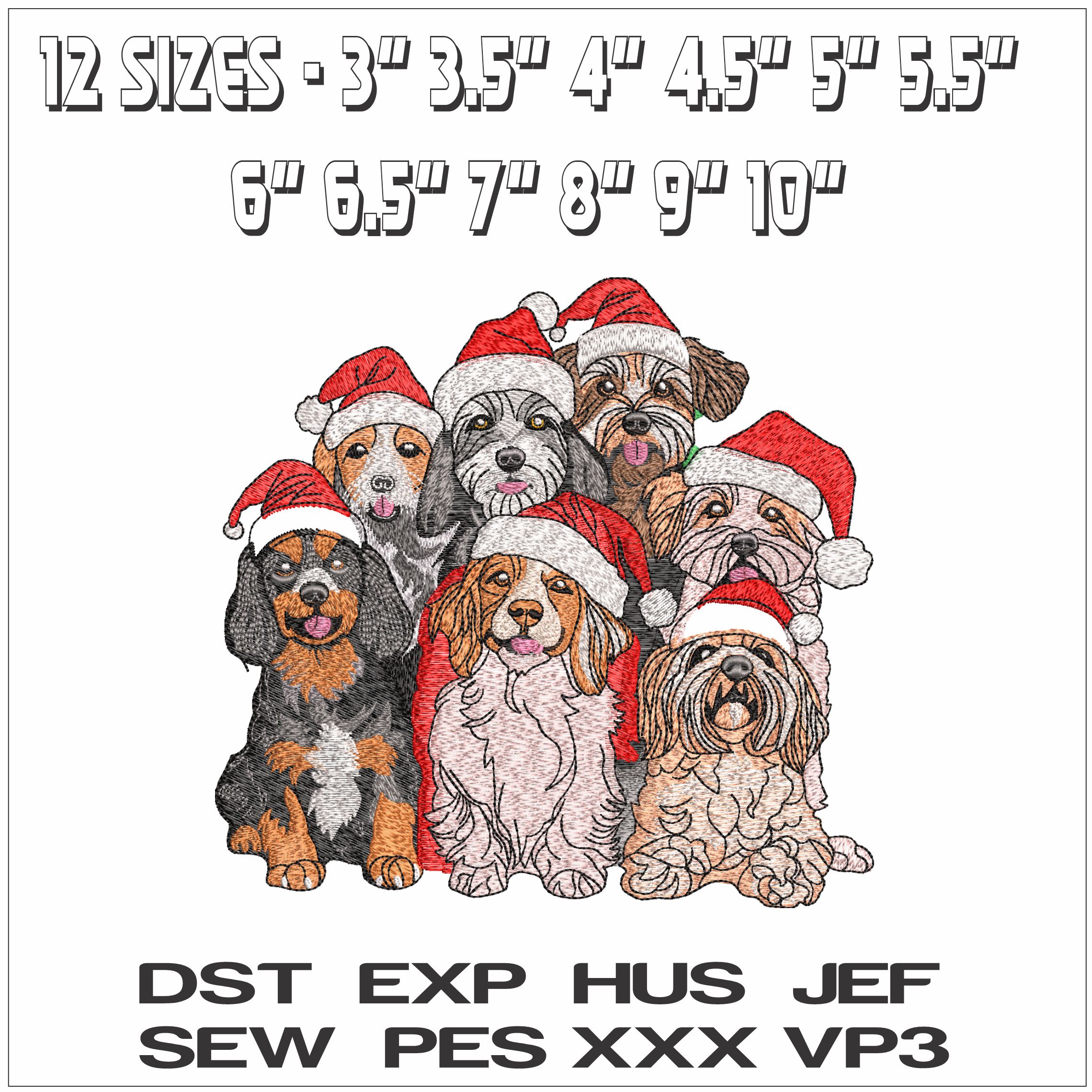 Christmas Dogs- Elegant embroidery design file - instant download — view 2