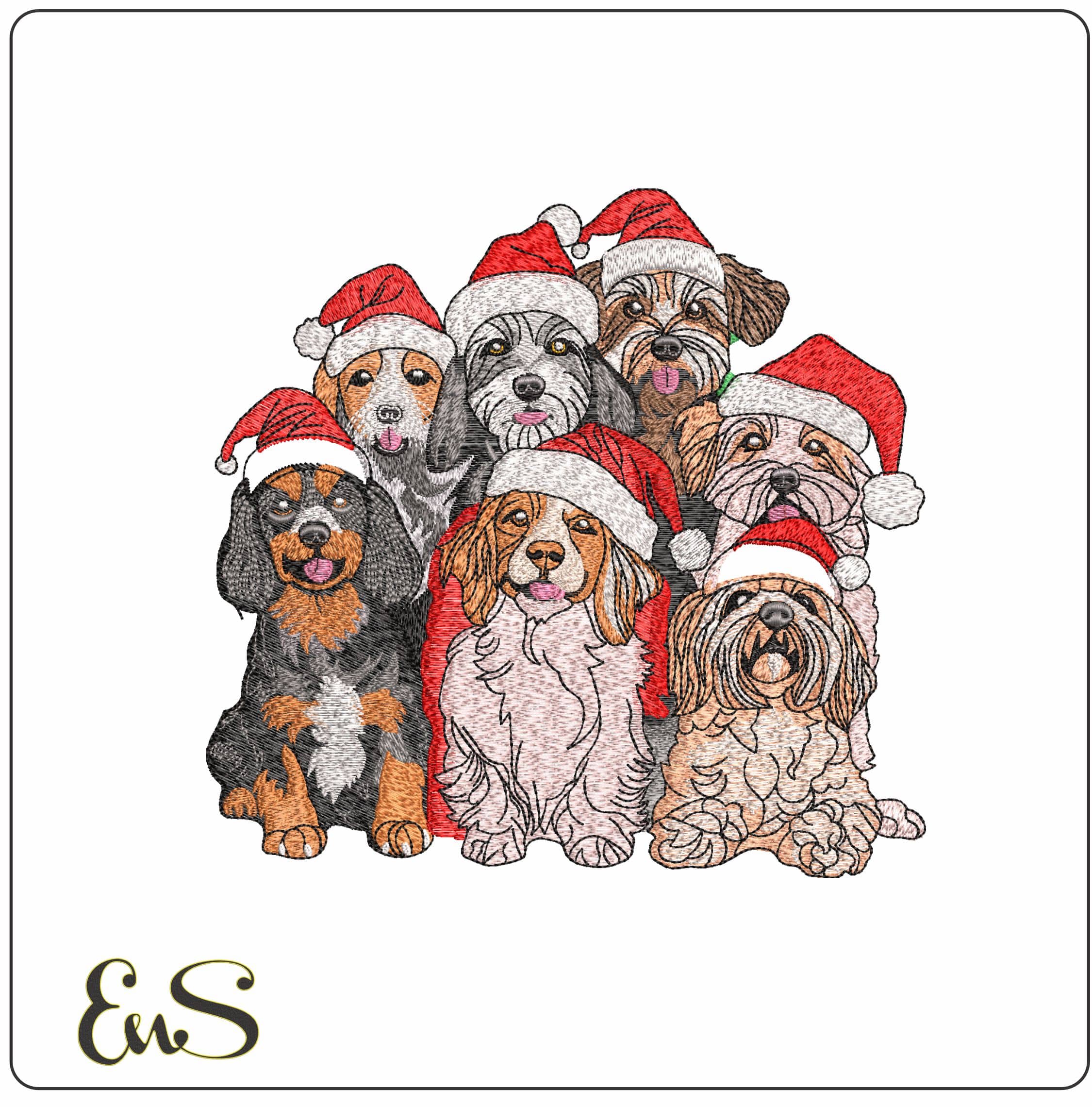 Christmas Dogs- Elegant embroidery design file - instant download