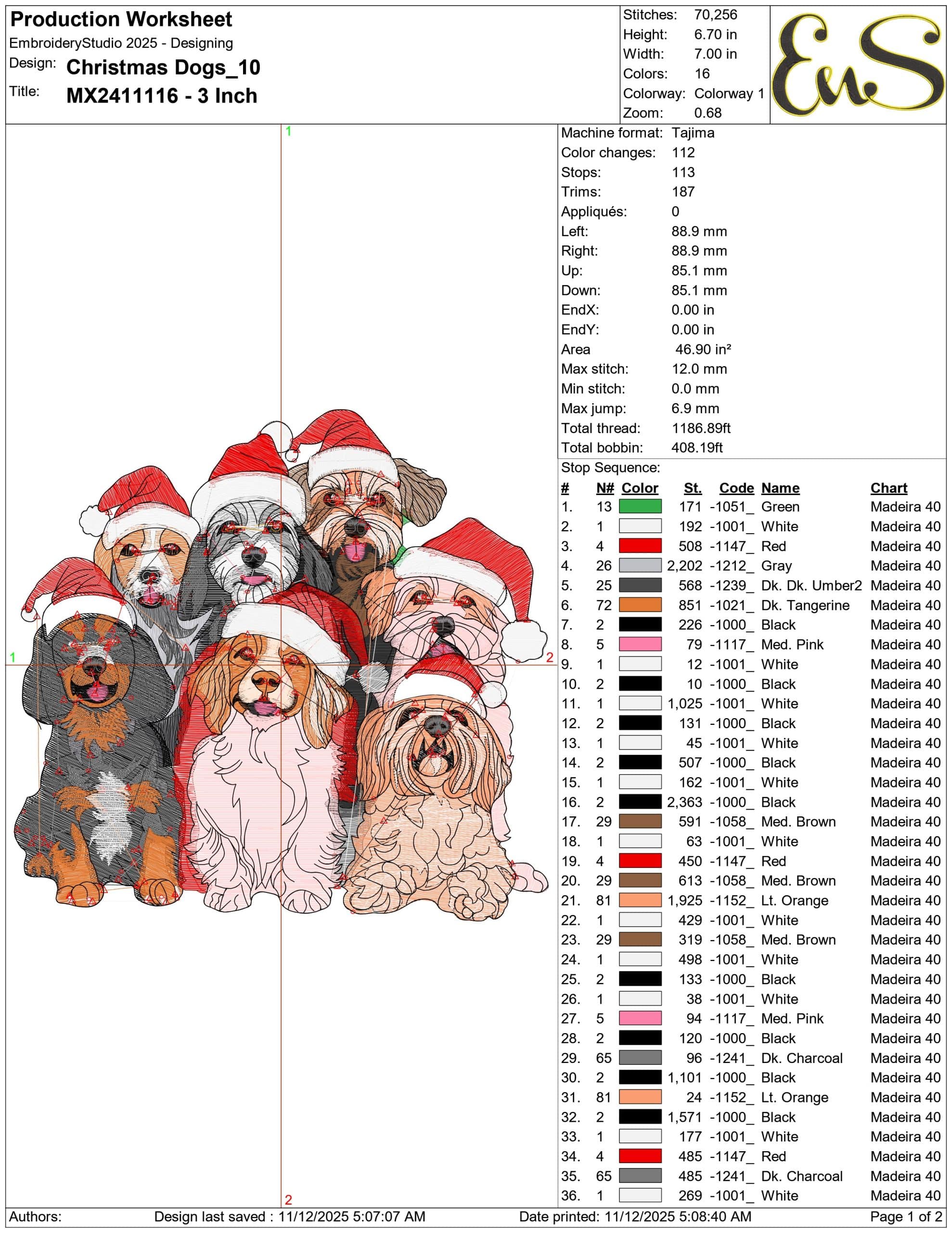 Christmas Dogs- Elegant embroidery design file - instant download — view 3