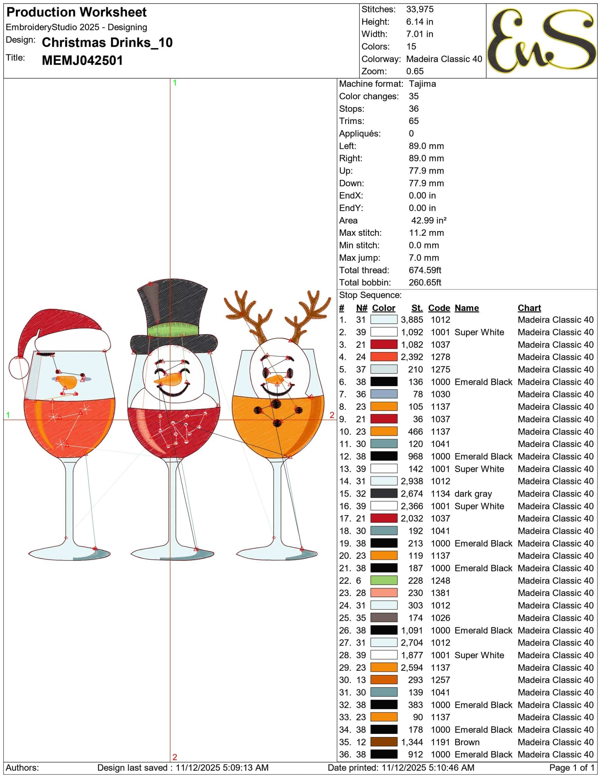 Christmas Drinks- Elegant embroidery design file - instant download — view 3