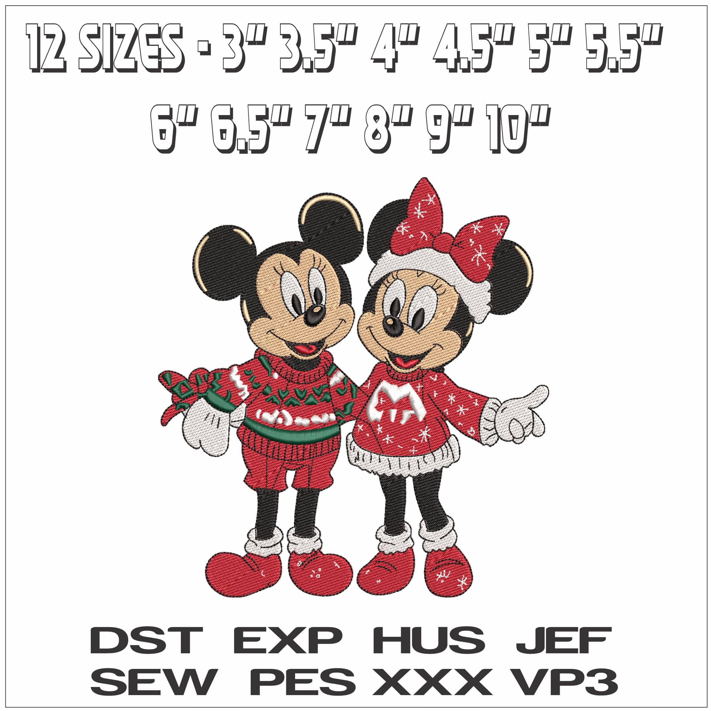 Christmas Jumper Mickey and Minnie Mouse - Elegant embroidery design file - instant download — view 2