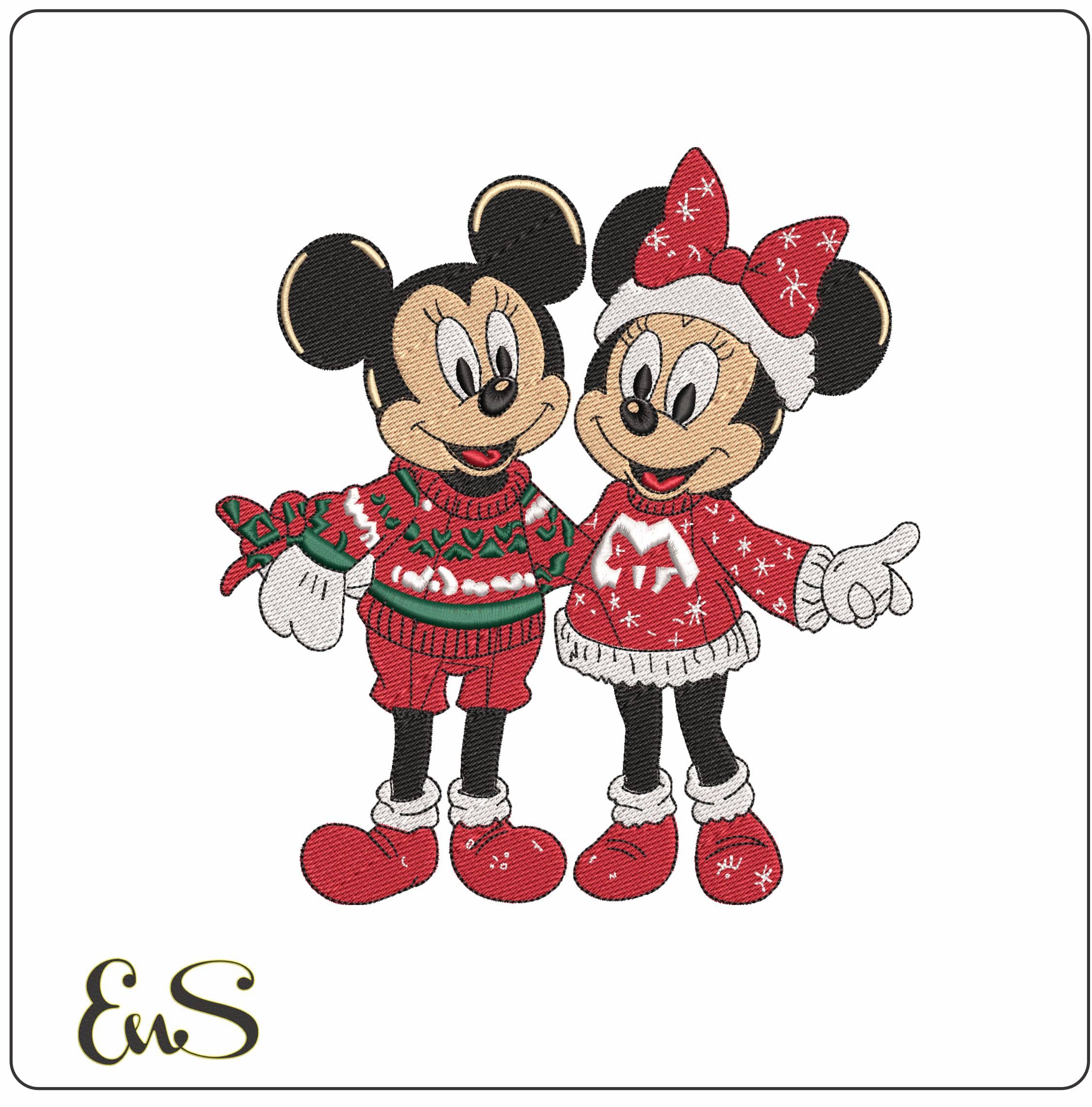 Christmas Jumper Mickey and Minnie Mouse - Elegant embroidery design file - instant download