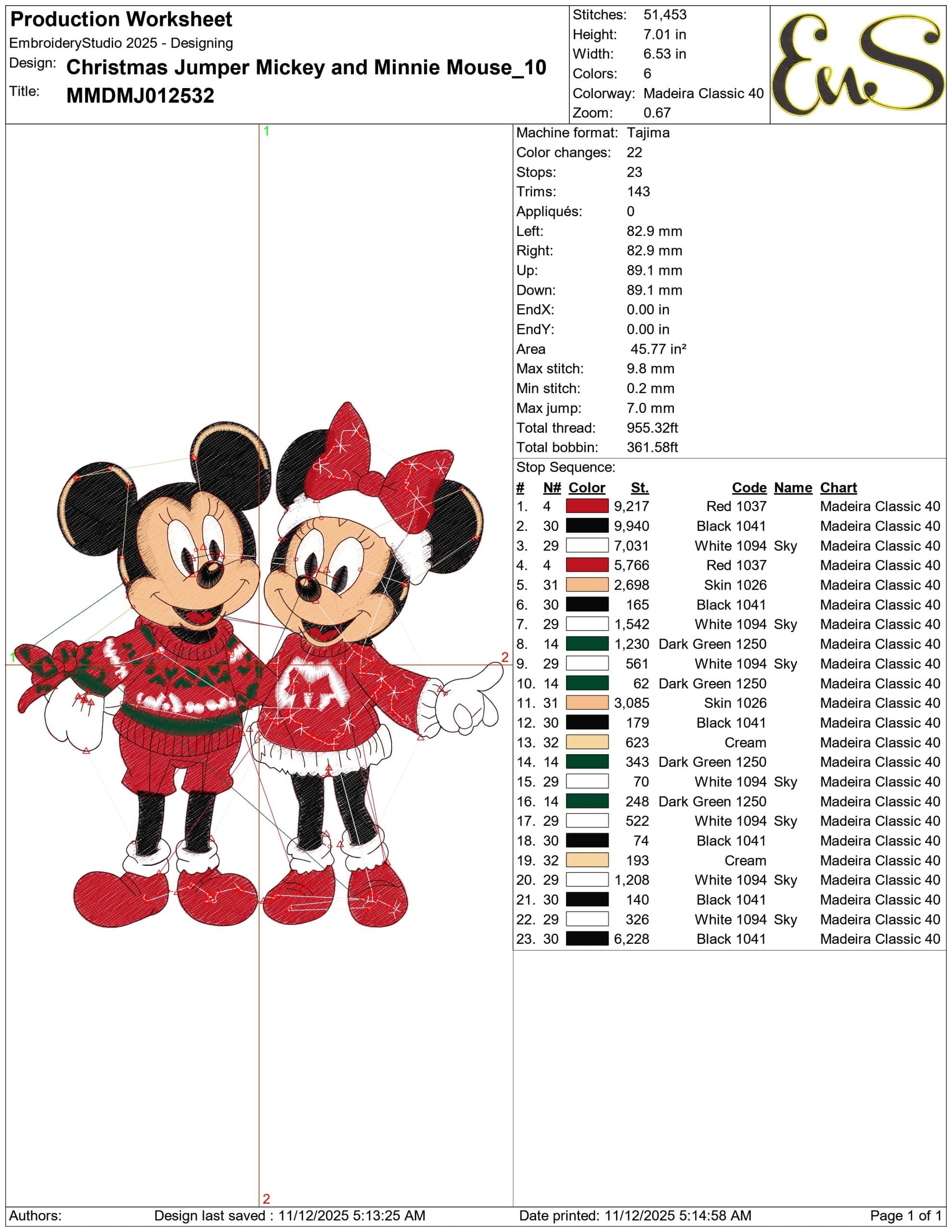 Christmas Jumper Mickey and Minnie Mouse - Elegant embroidery design file - instant download — view 3