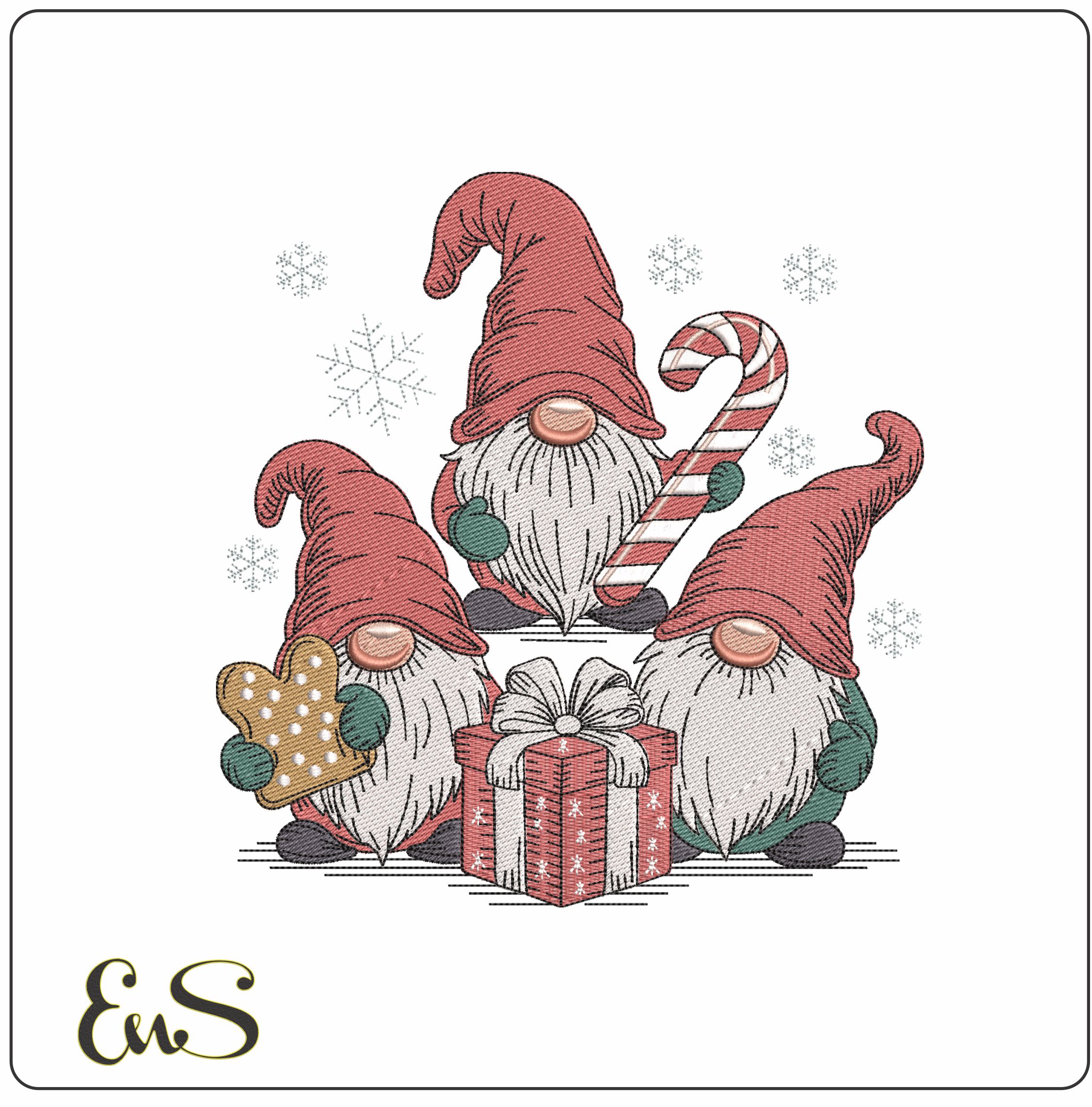 Christmas Knomes  - Elegant embroidery design file - instant download