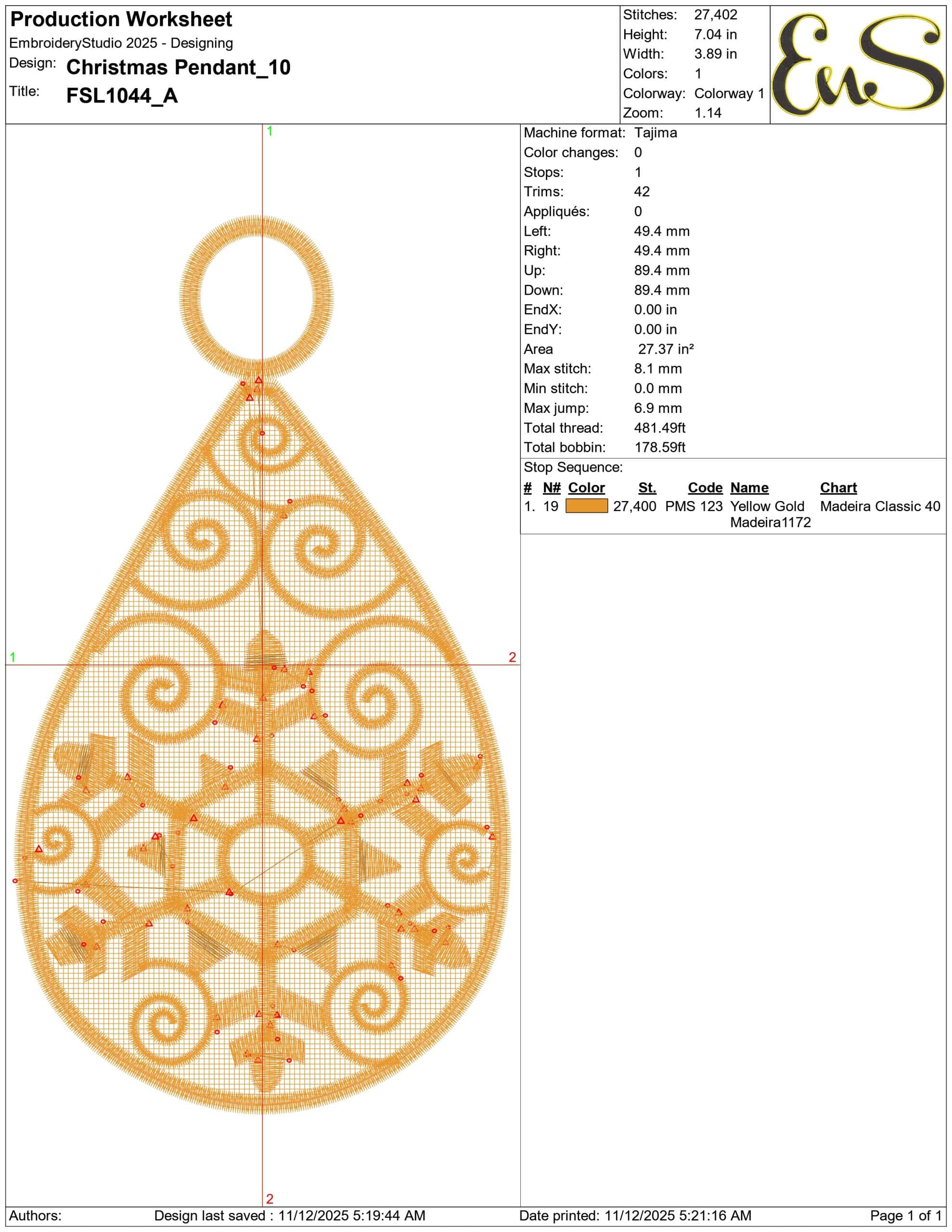 Christmas Pendant  - Elegant embroidery design file - instant download — view 3