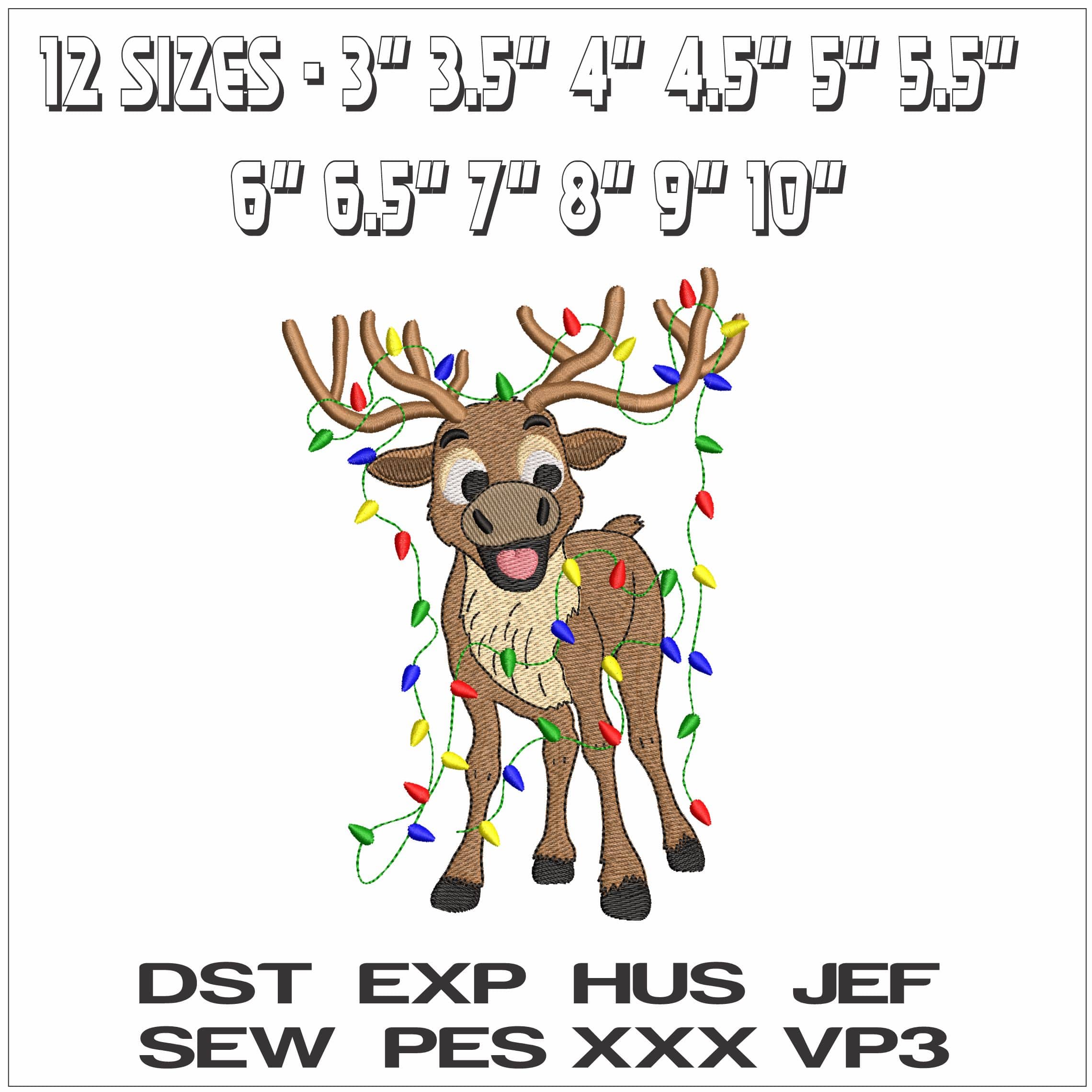 Christmas Reindeer with Xmas Lights - Elegant embroidery design file - instant download — view 2