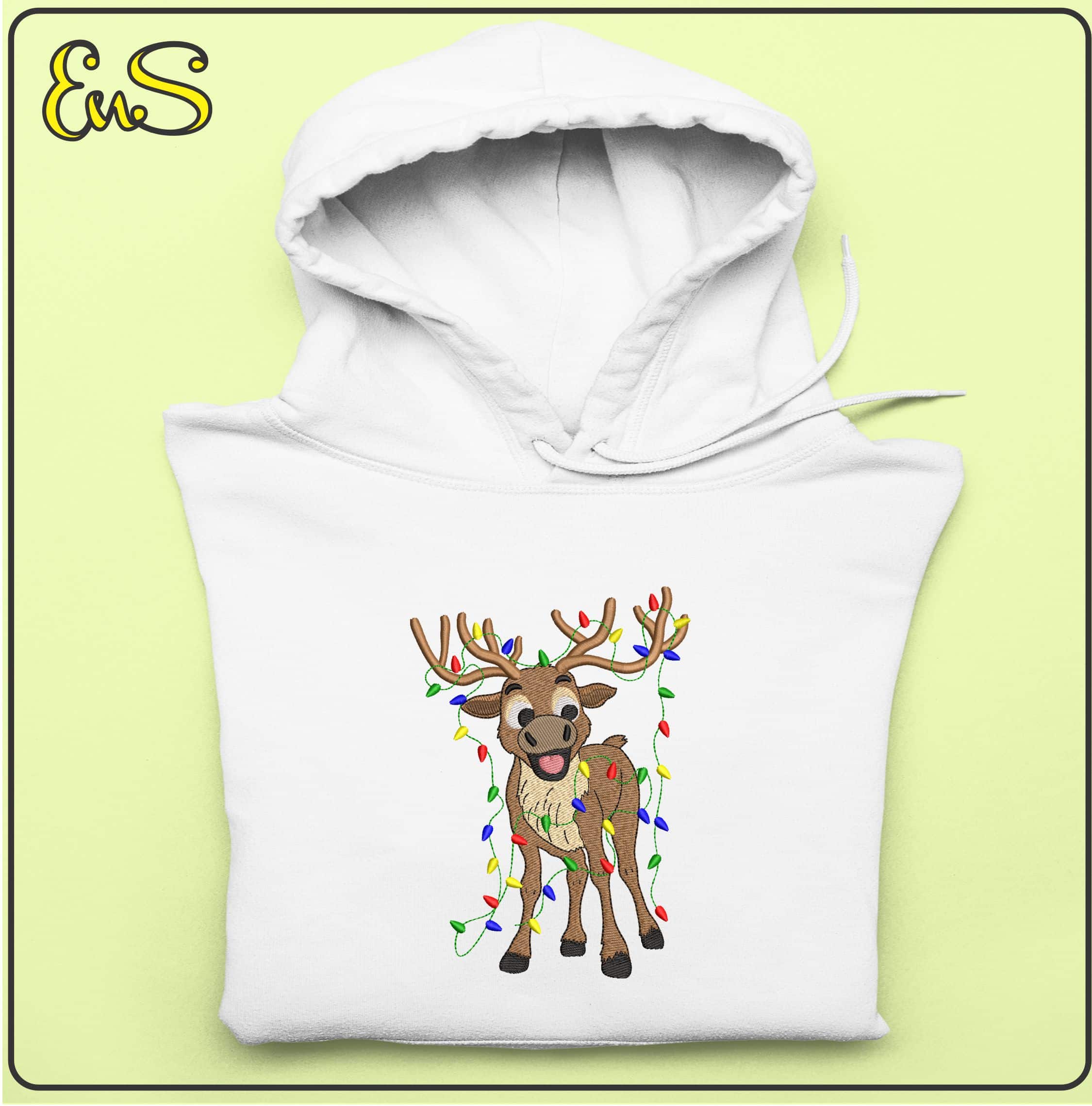 Christmas Reindeer with Xmas Lights - Elegant embroidery design file - instant download — view 4