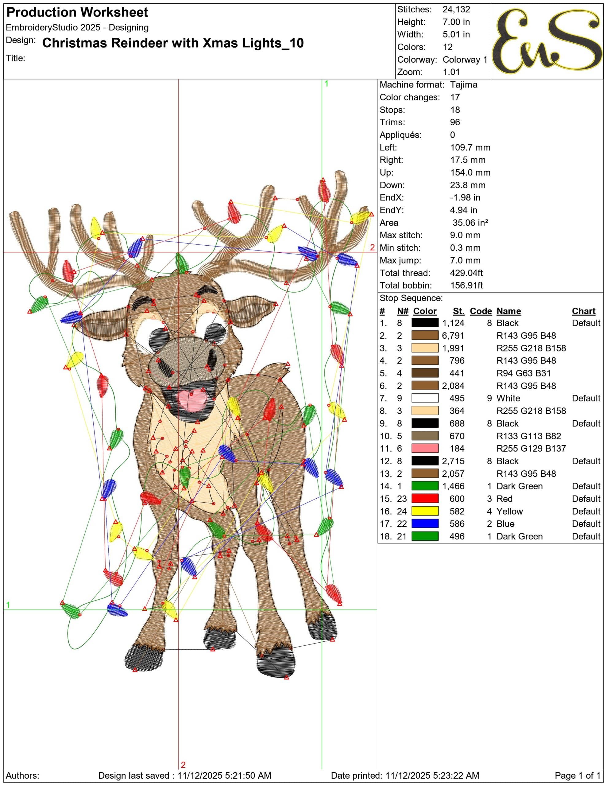 Christmas Reindeer with Xmas Lights - Elegant embroidery design file - instant download — view 3