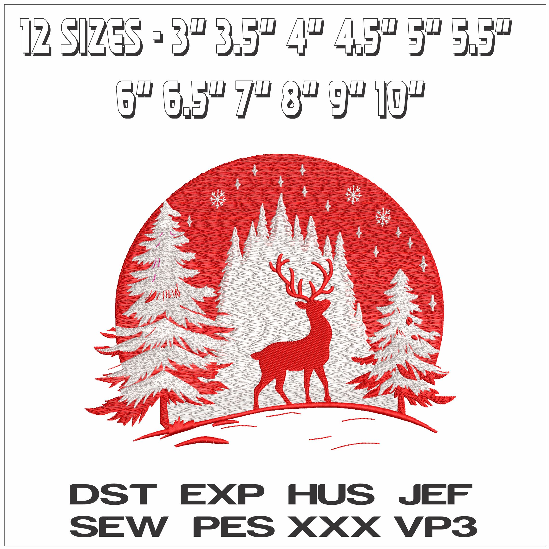 Christmas Scene Reindeer and Pine trees- Elegant embroidery design file - instant download — view 2