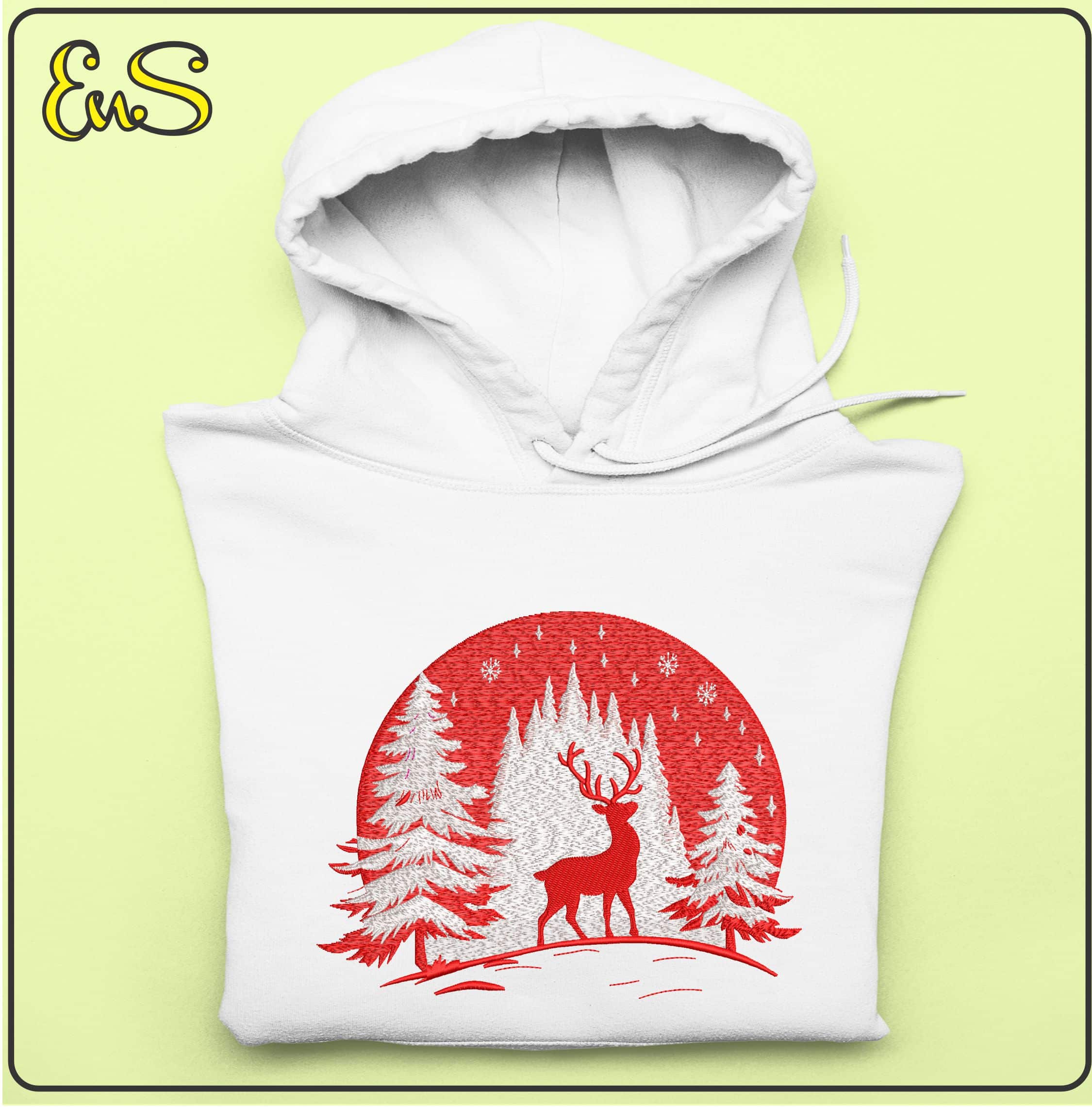 Christmas Scene Reindeer and Pine trees- Elegant embroidery design file - instant download — view 4