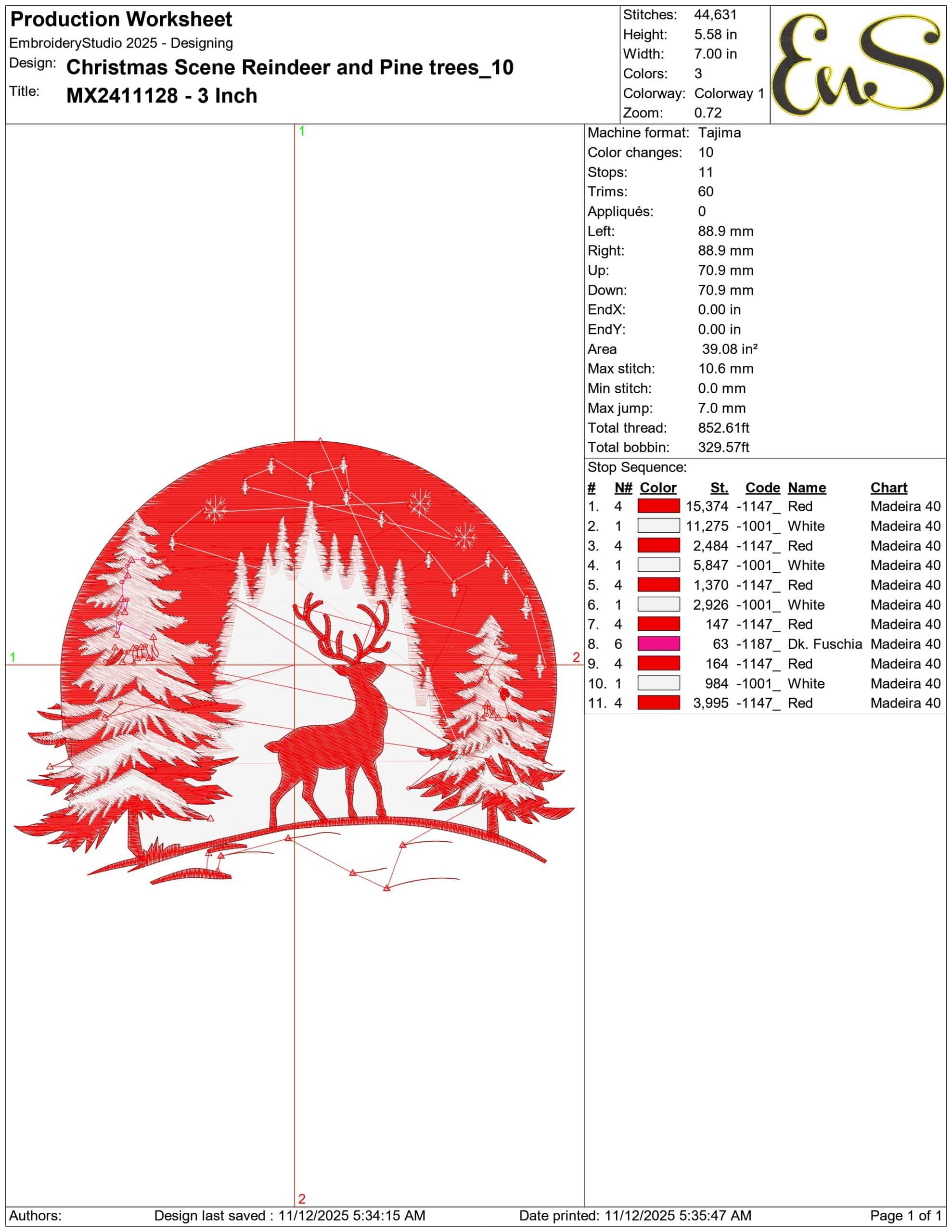 Christmas Scene Reindeer and Pine trees- Elegant embroidery design file - instant download — view 3