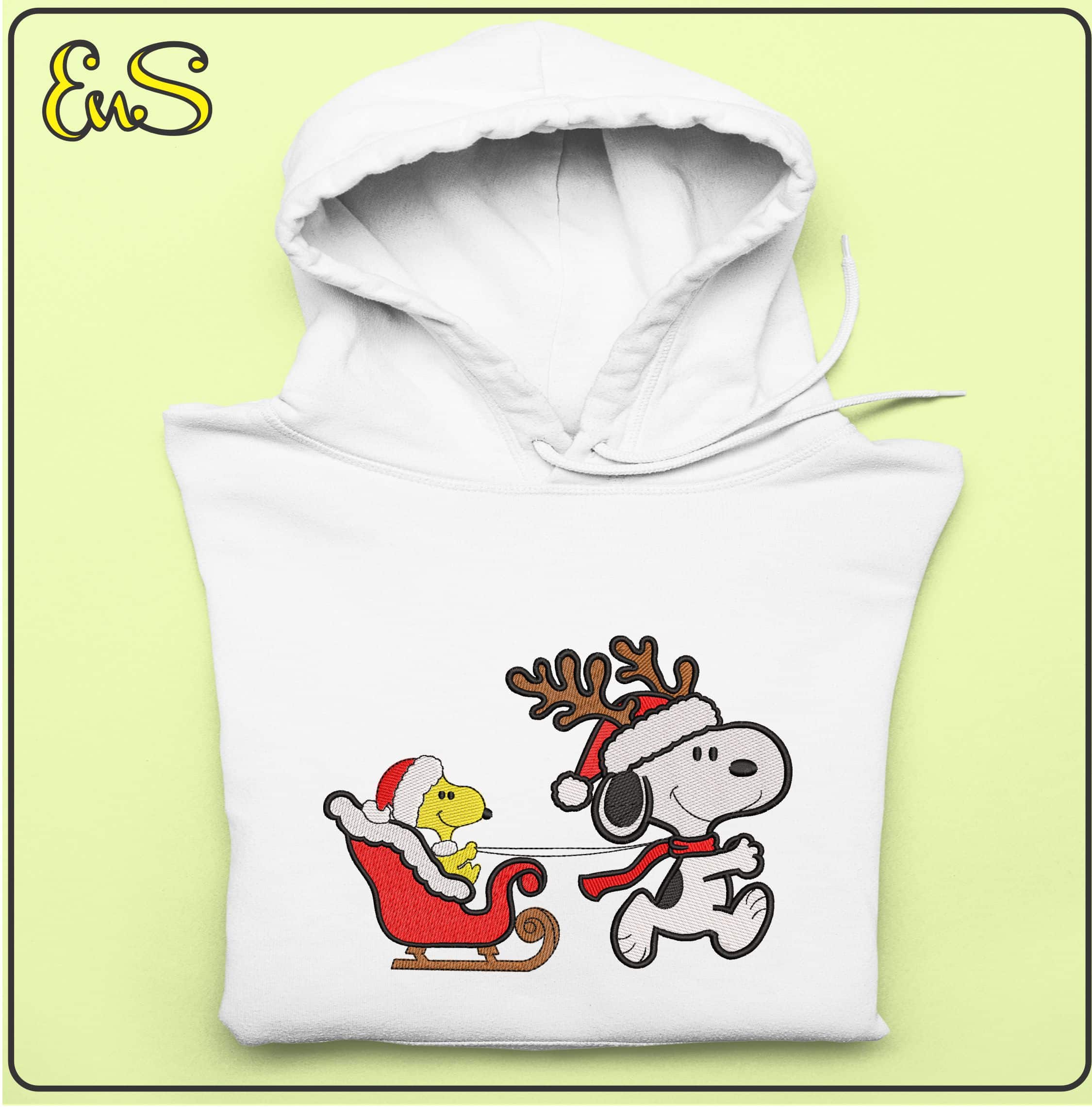 Christmas Sleigh Woodstock and Snoopy- Elegant embroidery design file - instant download — view 4