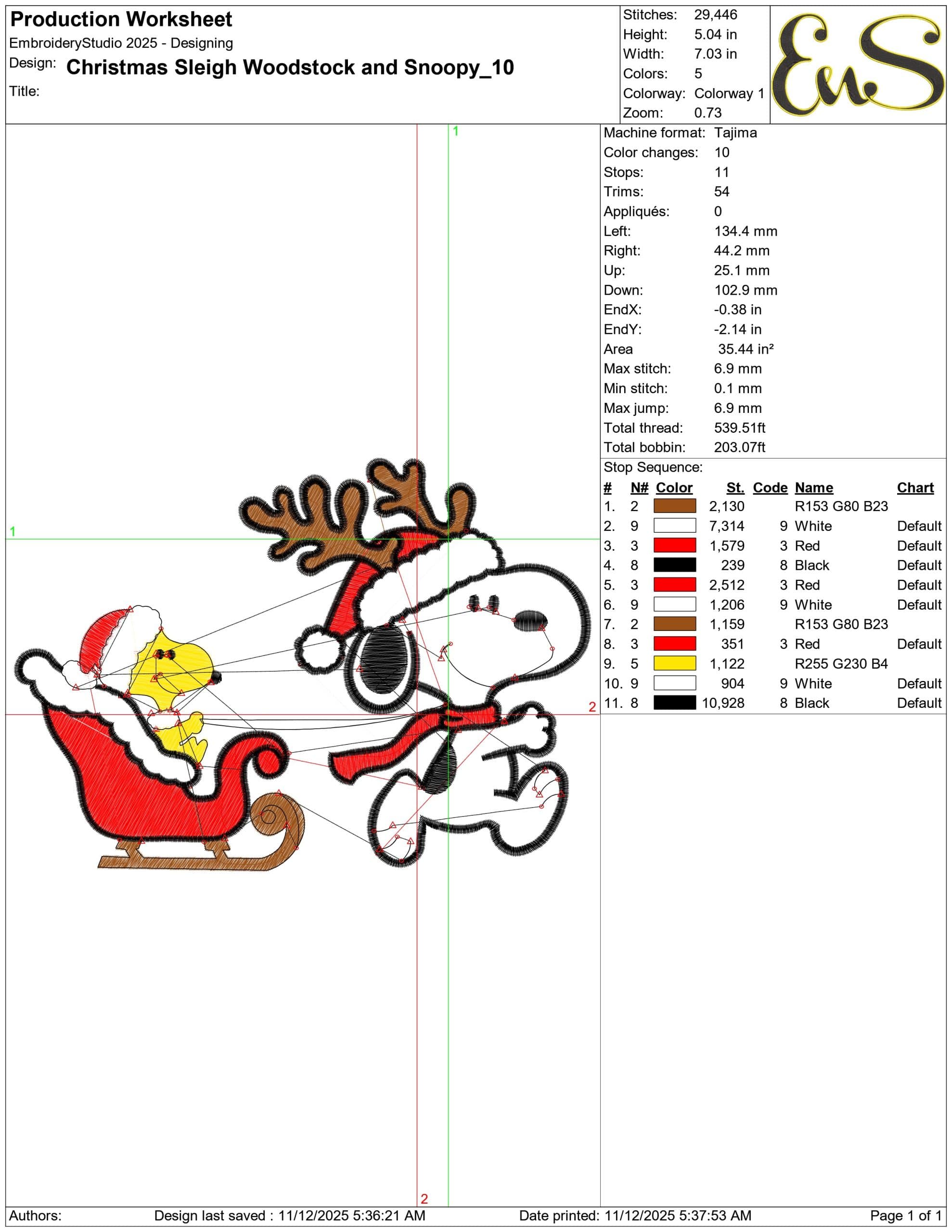 Christmas Sleigh Woodstock and Snoopy- Elegant embroidery design file - instant download — view 3