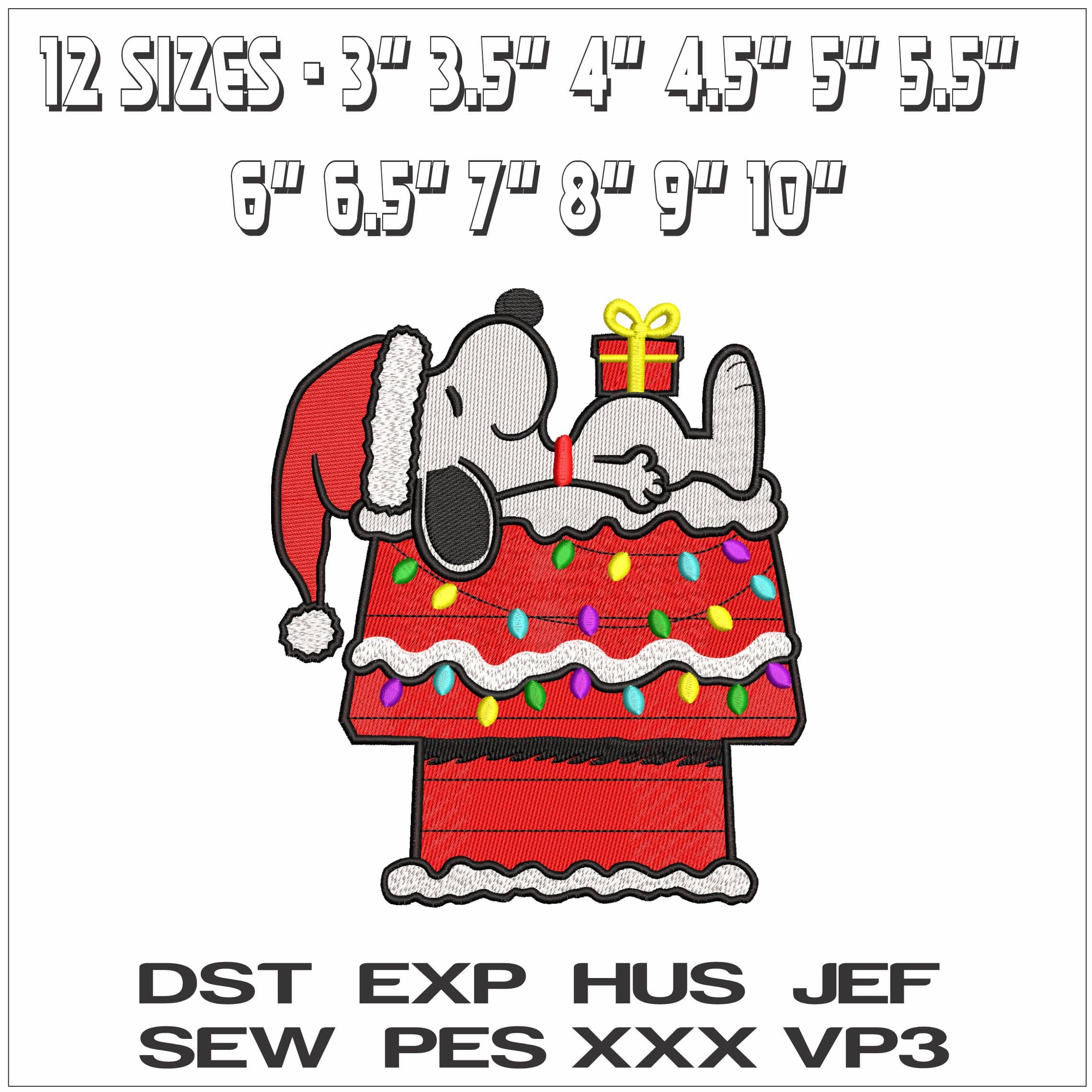 Christmas Snoopy on House- Elegant embroidery design file - instant download — view 2