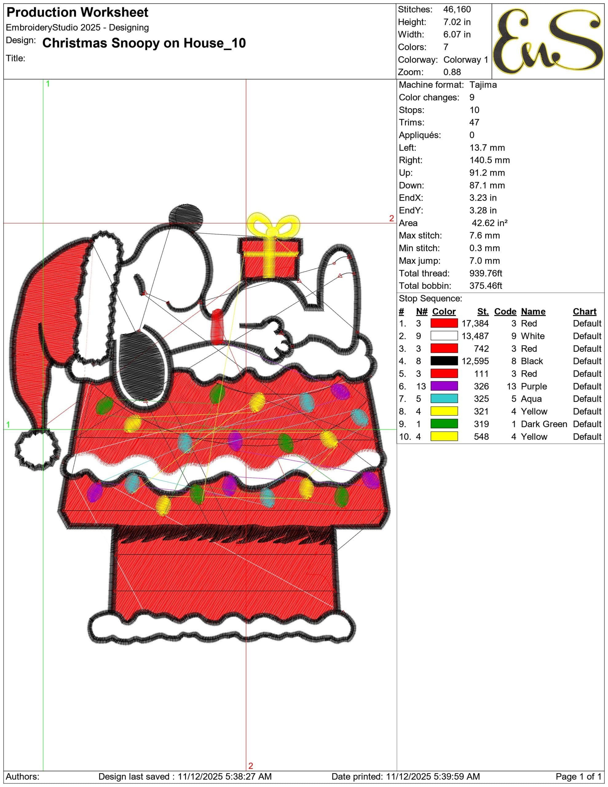 Christmas Snoopy on House- Elegant embroidery design file - instant download — view 3