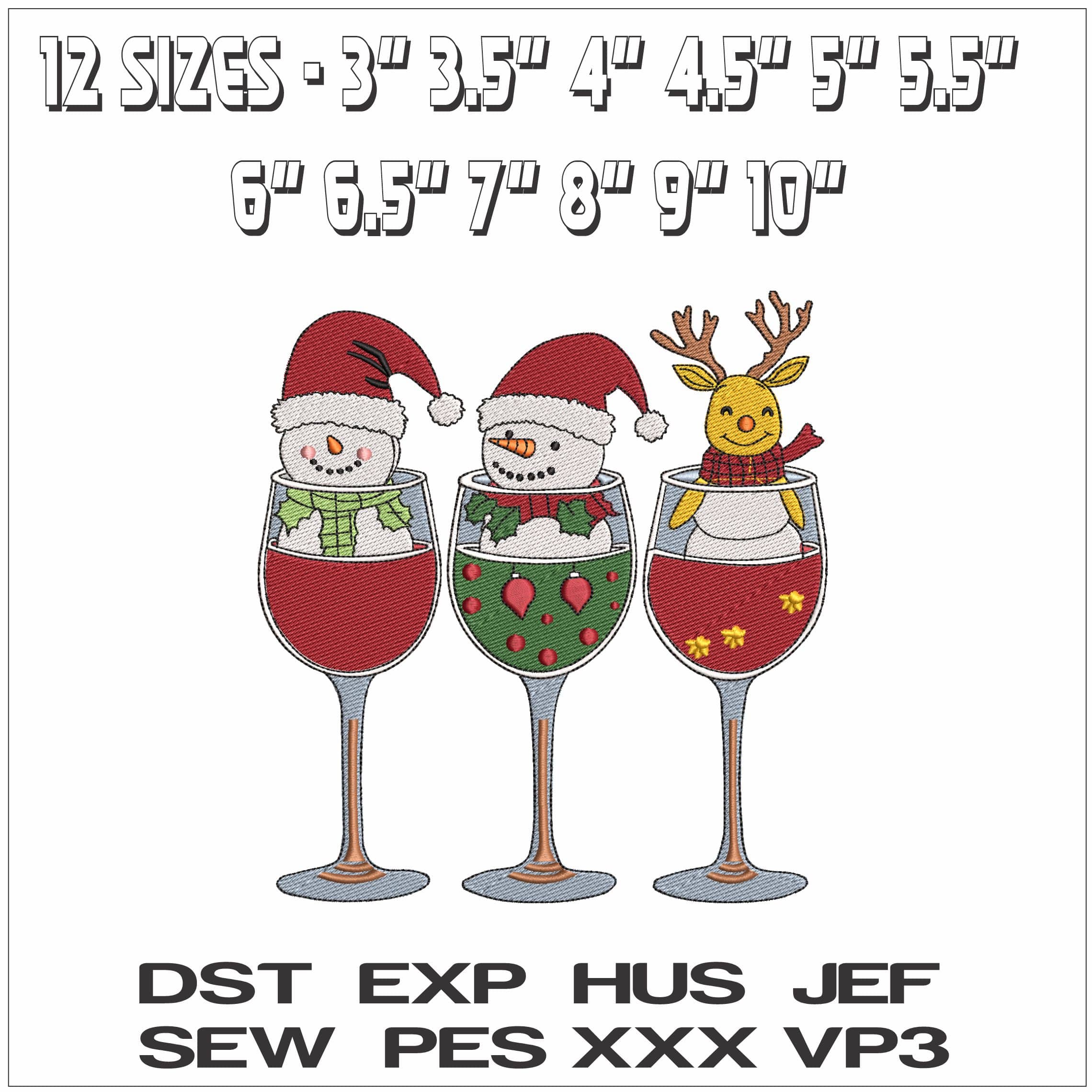 Christmas Snowman Drinks- Elegant embroidery design file - instant download — view 2