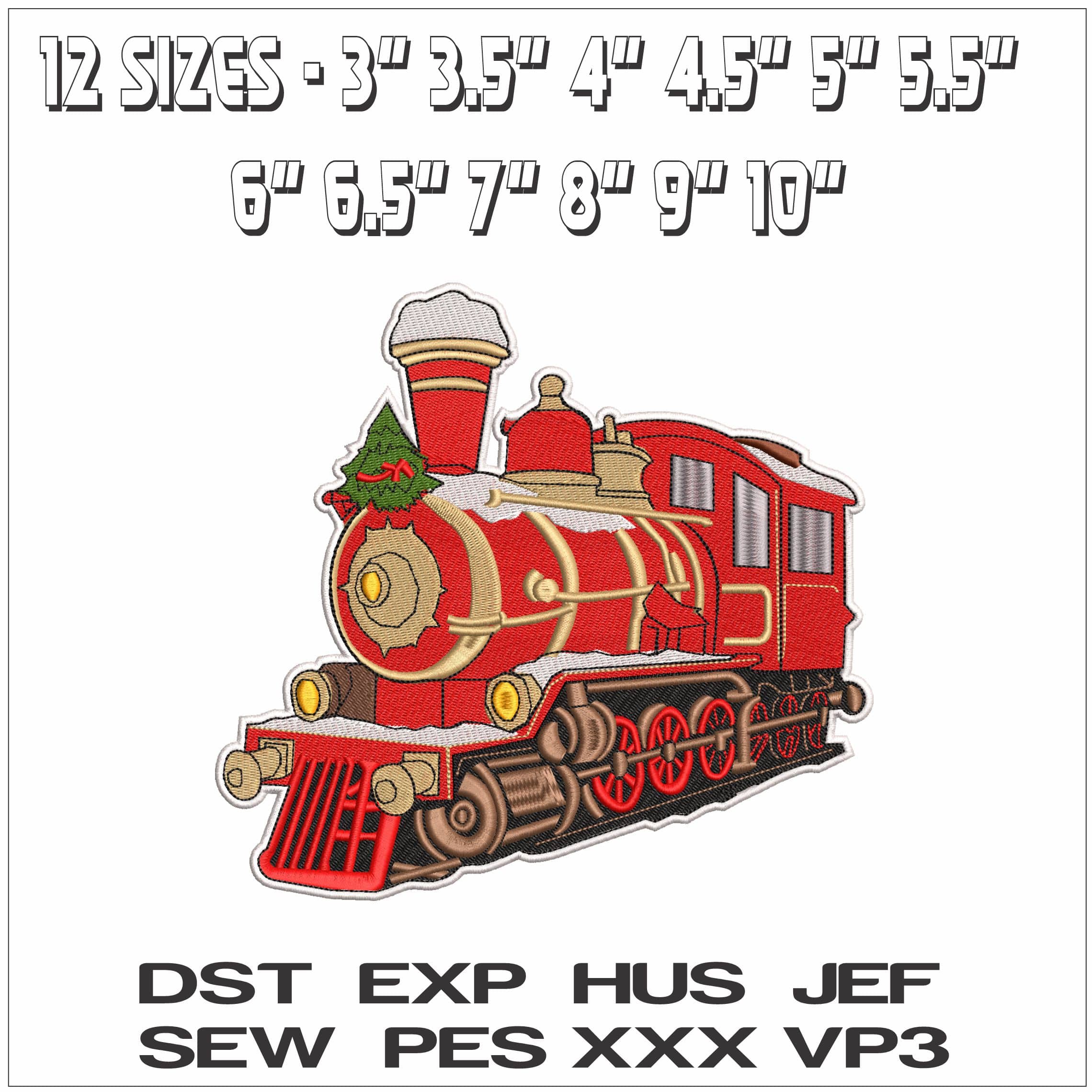 Christmas Steam Train- Elegant embroidery design file - instant download — view 2