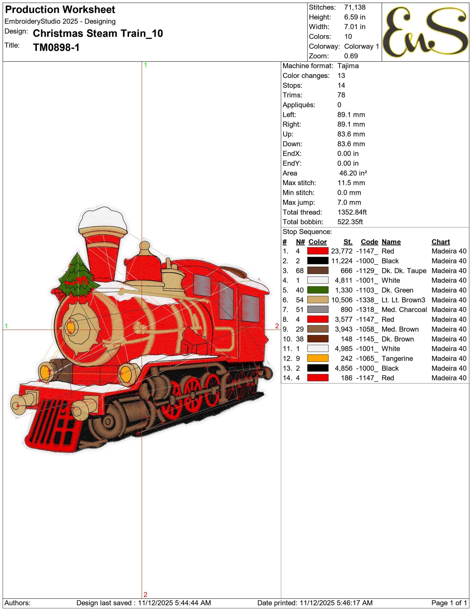 Christmas Steam Train- Elegant embroidery design file - instant download — view 3