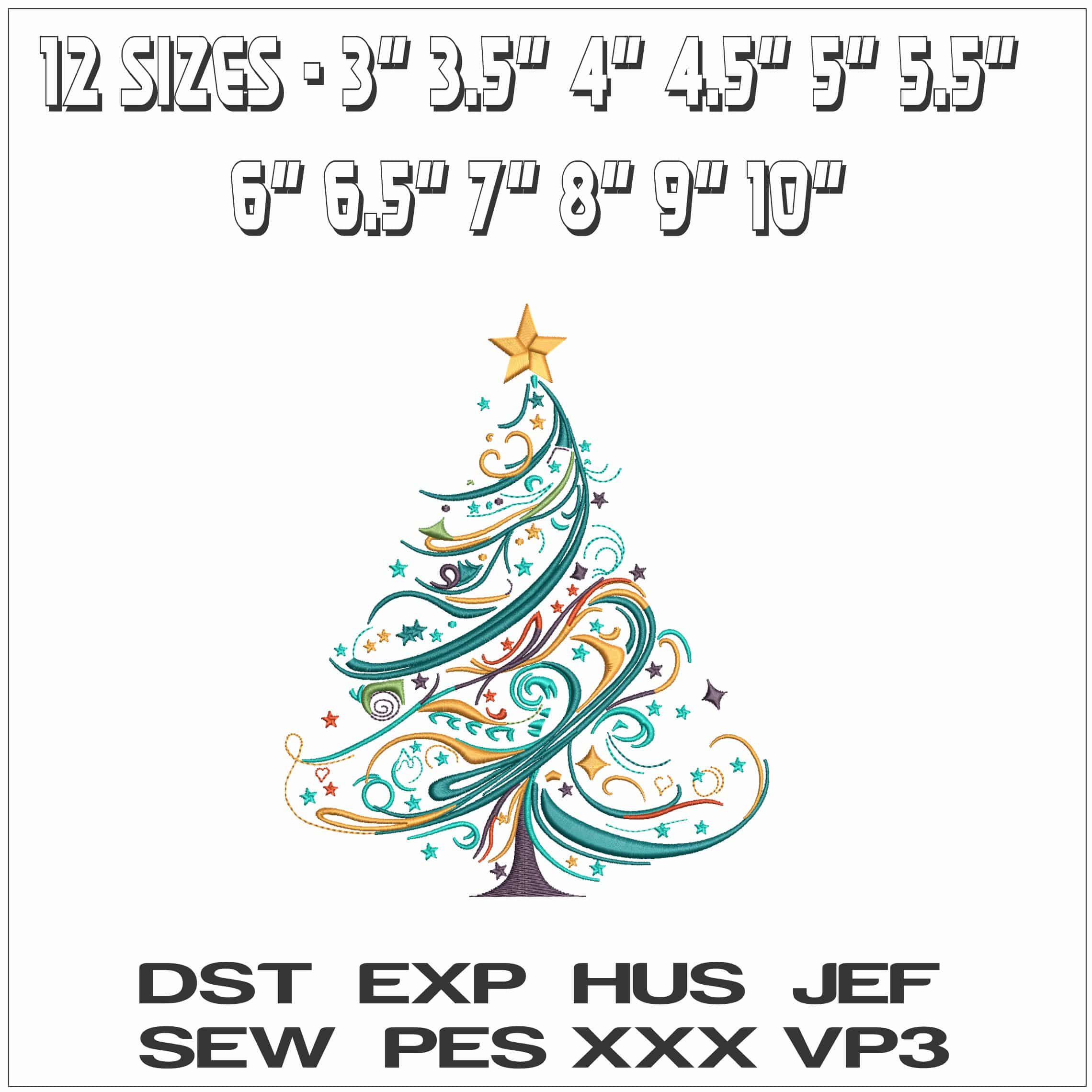 Christmas Tree Swirl- Elegant embroidery design file - instant download — view 2